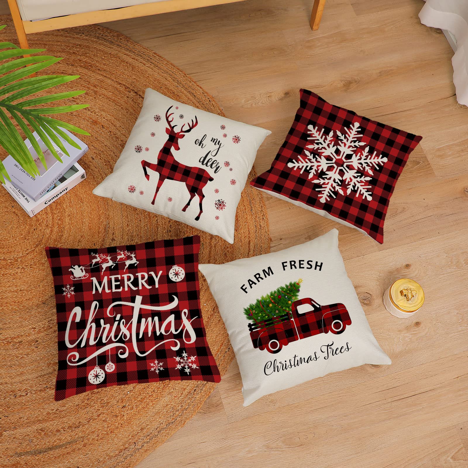 Lot De 2 Housses De Coussin De Noël Rectangulaires Pour Canapé/sofa, 30,5 X 50,8 Cm, Rouge, Noir, Vert