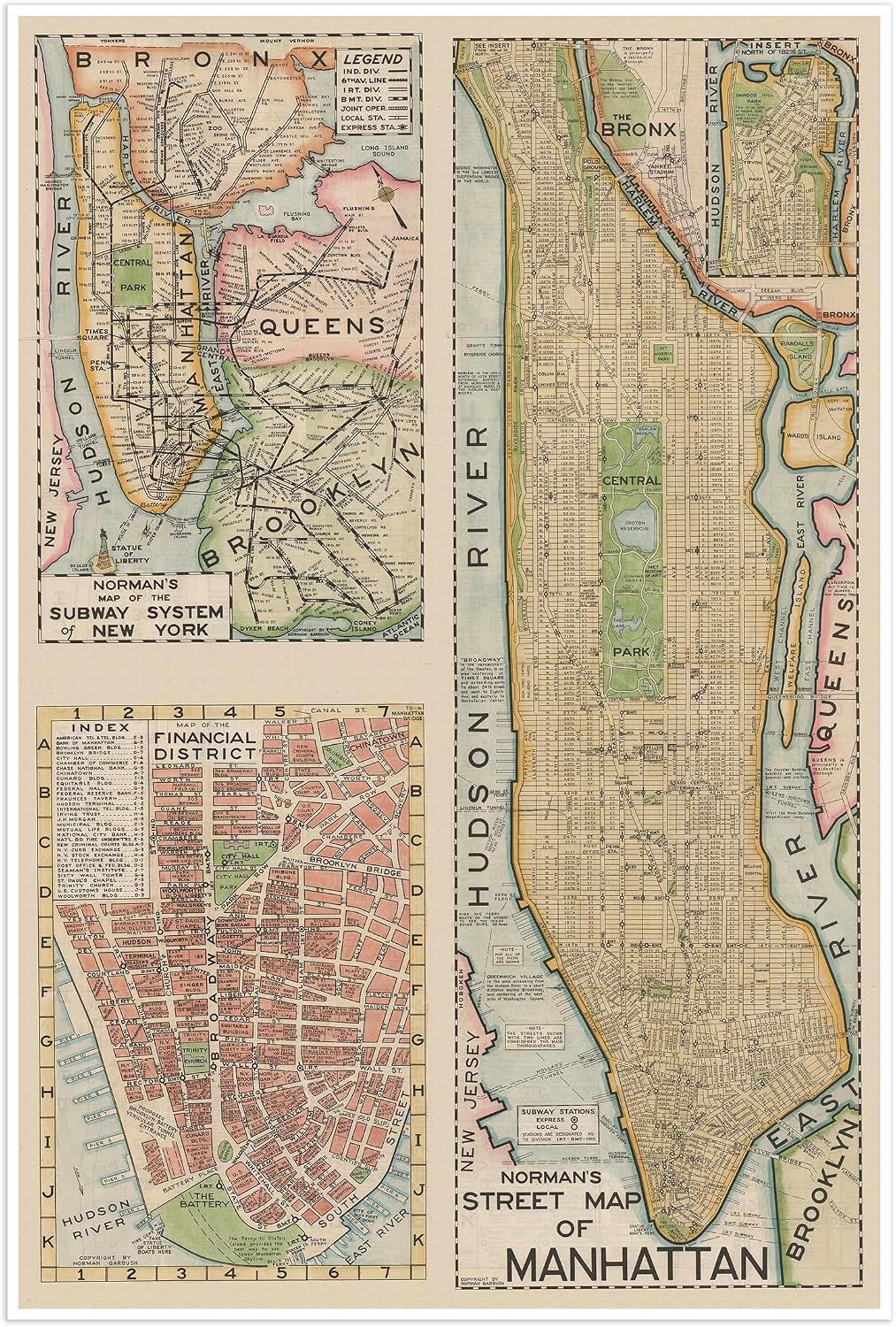 Gallery Prints Mid-Century Modern New York City Manhattan Financial District Print by Norman circa 1950 | Vintage Wall Art Decor (16 x 24 inches)