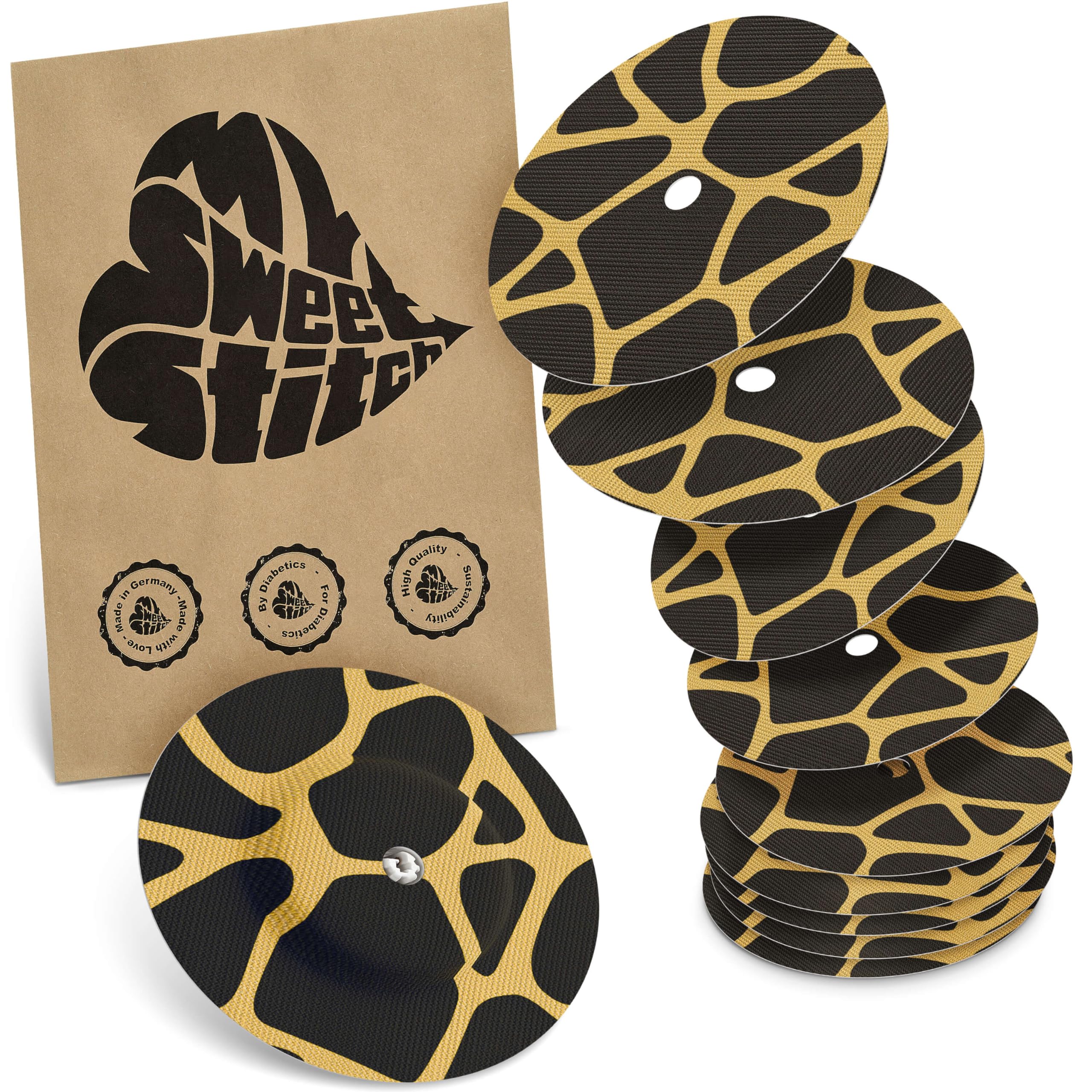 MySweetStitch, 10 x Freestyle Libre 1 & 2 Round Patches with Ventilation Hole, Overpatch diameter 65mm, Waterproof