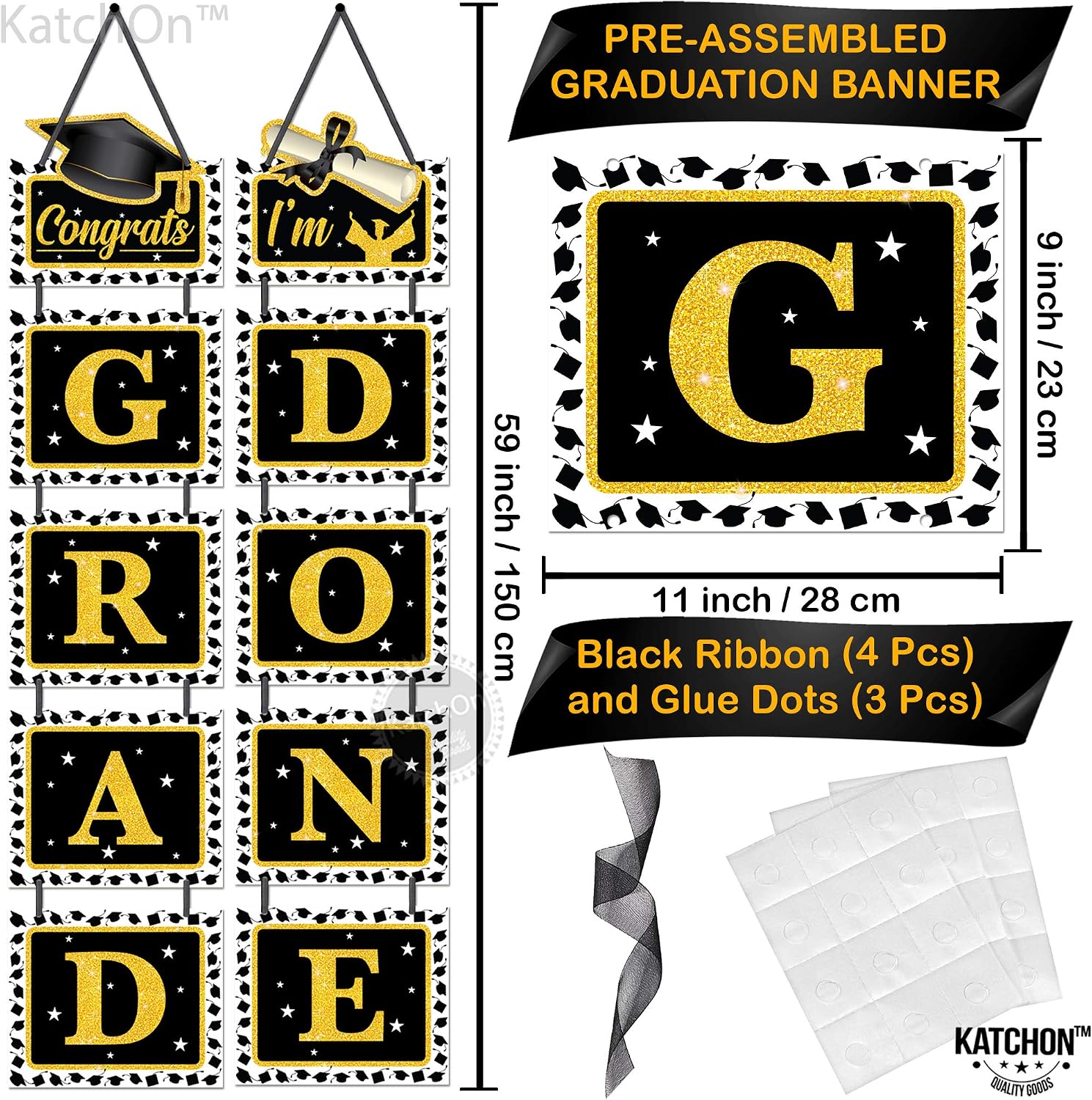 KatchOn, Congrats Grad Door Banner - 59 Inch, No DIY | I'm Done Graduation Door Banner for Black and Gold Grad Party Decorations 2025 | Graduation Decorations Class of 2025 Backdrop