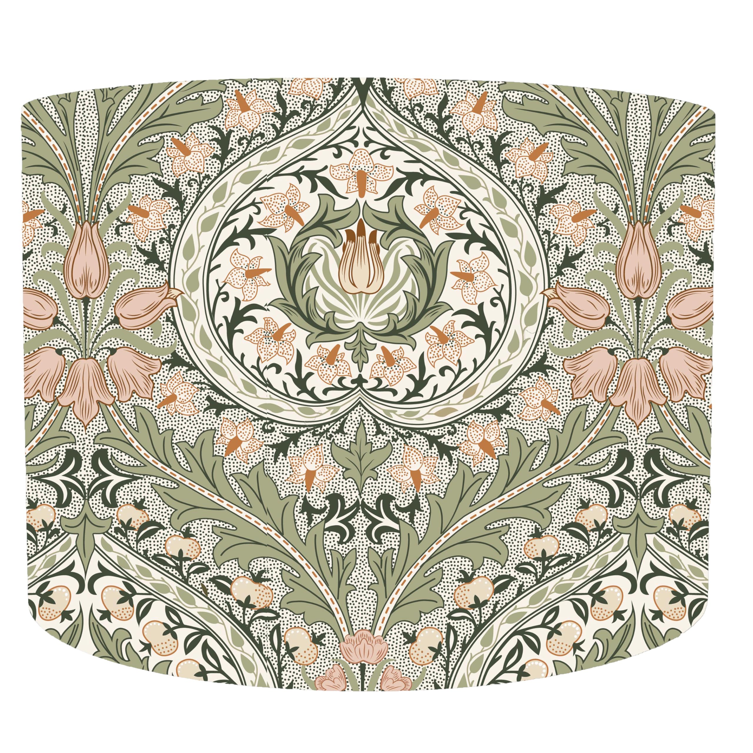Leo & Cal, William Morris Eden Drum Lampshade, 4 Diameter Sizes, 20cm, 25cm, 30cm, 35cm, Sweet Symphony, Contemporary Ceiling Light Shade, Green Table Lamp Shade, White Lining, Optional Diffuser