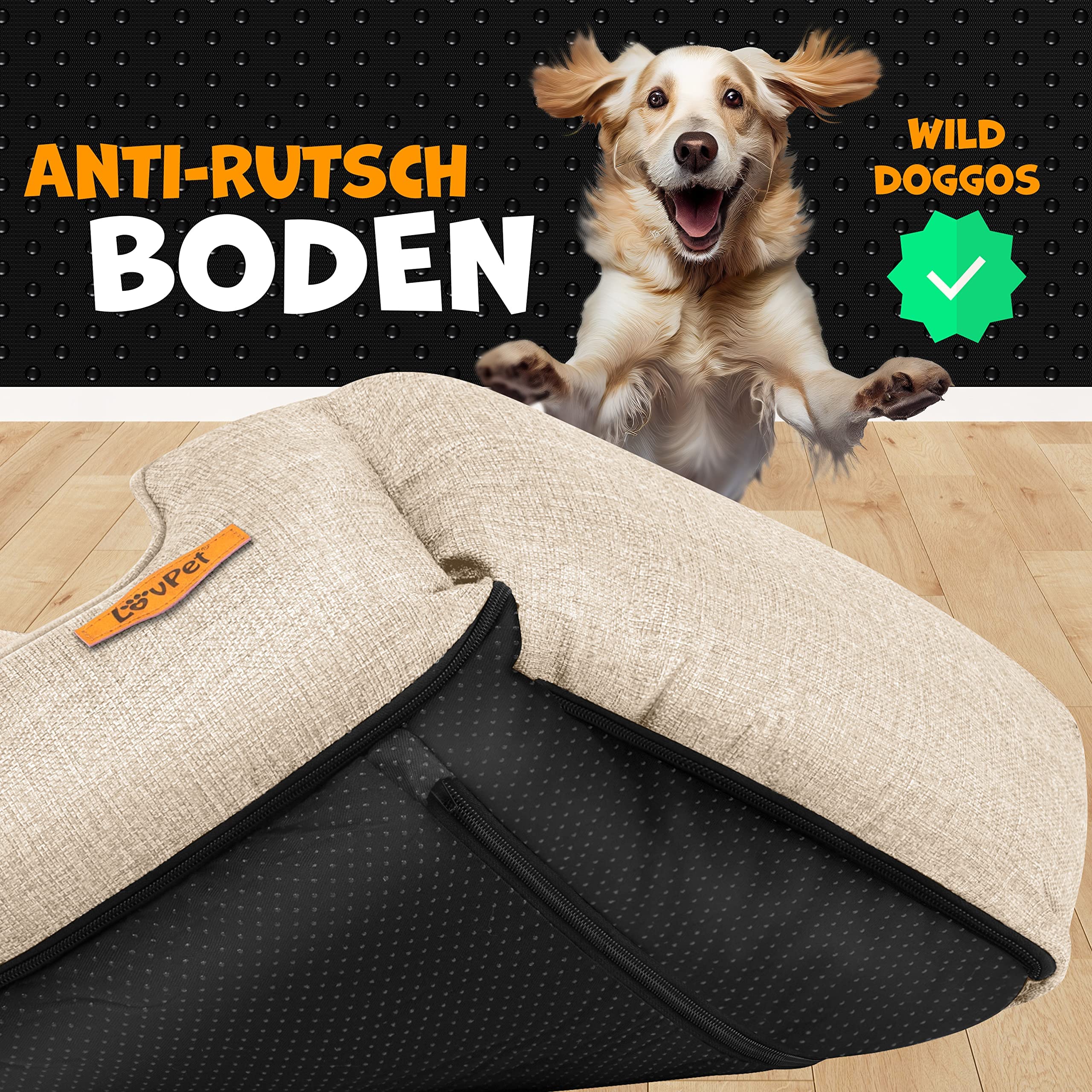 Lovpet® Cuccia per Cani Cuscino per Cani Letto per Cani, incl. Ciotola + 3X Ossa da Masticare, Cuscino per Divano per Cani di Ogni Taglia, Rivestimento Rimovibile e Lavabile, XL 110 x 75 x 27 cm