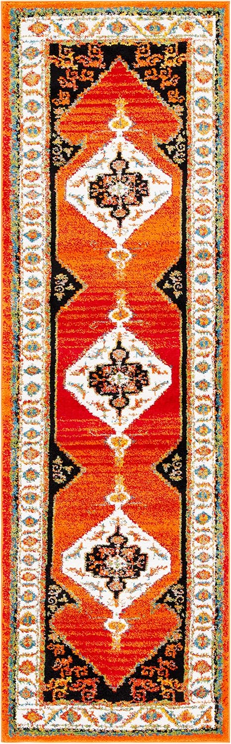 SAFAVIEH Vintage Hamadan Collection Runner Rug - 2'3" x 8', Orange & Ivory, Oriental Medallion Design, Non-Shedding & Easy Care, Ideal for High Traffic Areas in Living Room, Bedroom (VTH260P)
