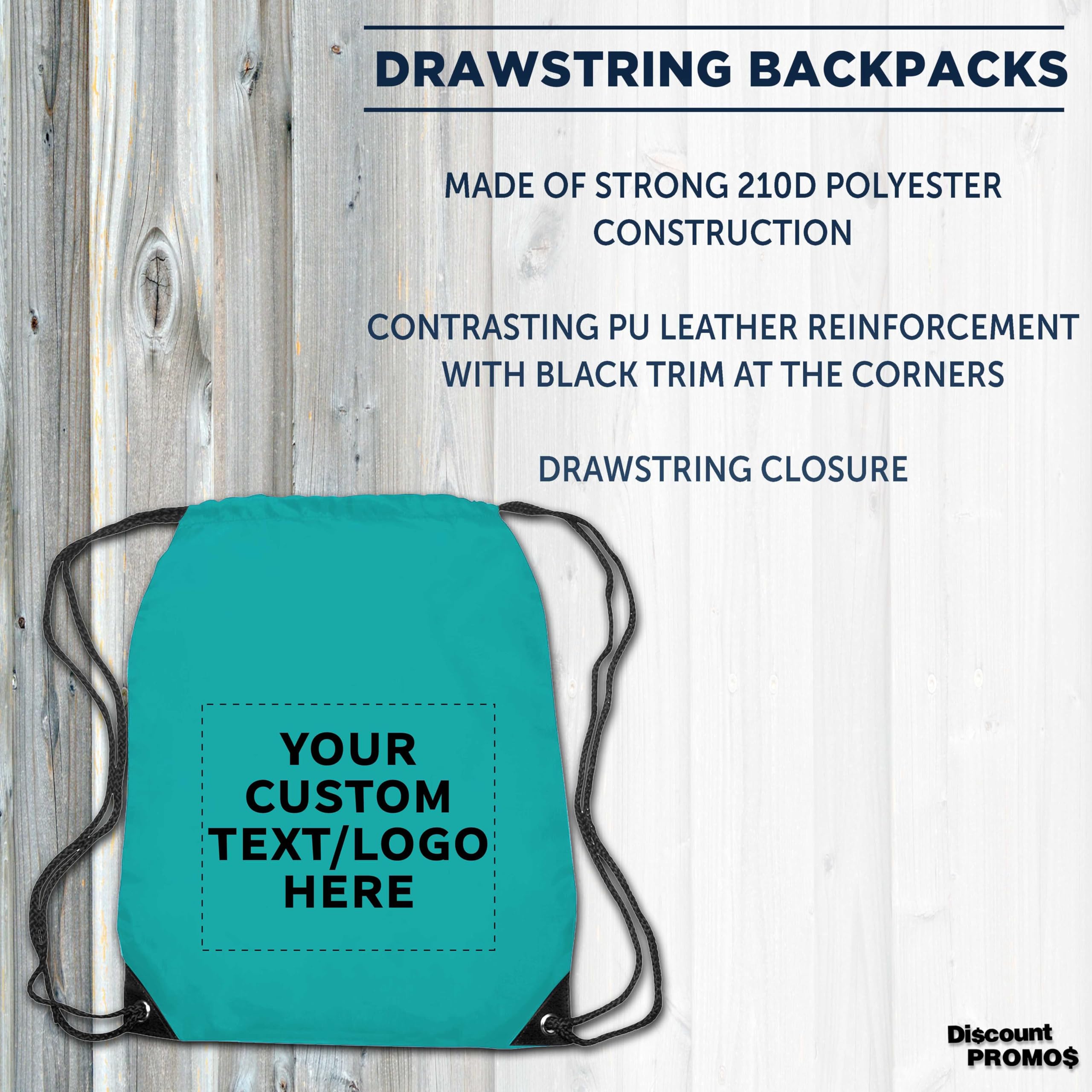 Custom Black Trim Drawstring Backpacks Set of 10/50/100 - Dettaglio