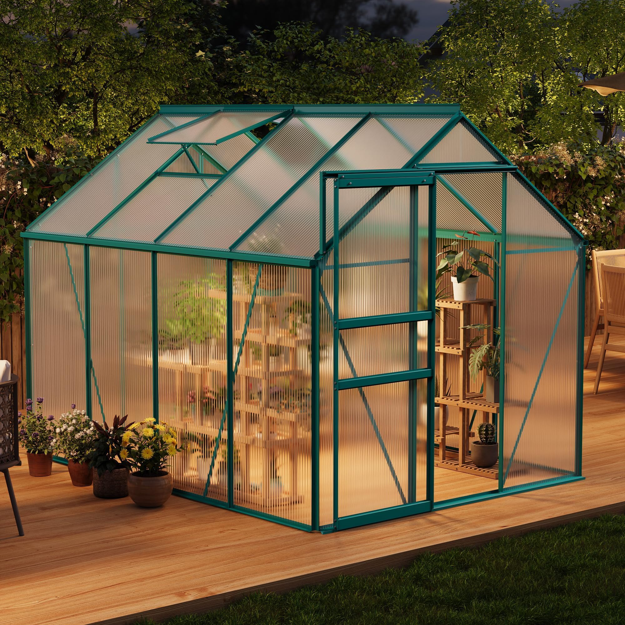 GAOMON 6x8FT Polycarbonate Greenhouse exterior view