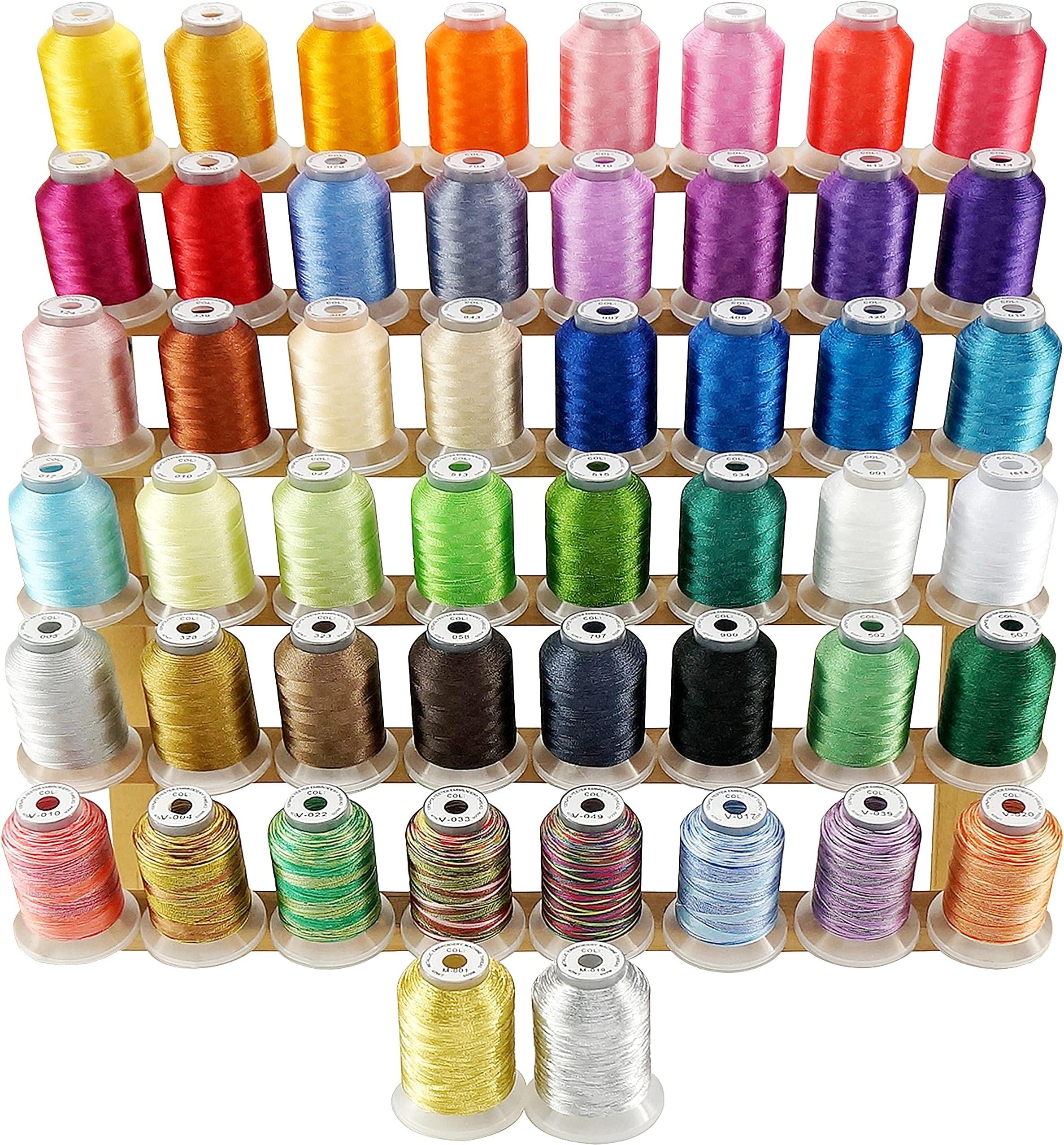 50 Spools Embroidery Machine Thread Kit Including 40 Brother Colors+8 Variegated Colors+2 Metallic Colors for Brother Janome Singer Pfaff Husqvarna Embroidery Sewing Machines