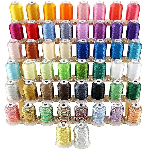 New brothread 50 Spools Embroidery Machine Thread Kit Including 40 Brother Colors+8 Variegated Colors+2 Metallic Colors for Brother Janome Singer Pfaff Husqvarna Embroidery Sewing Machines