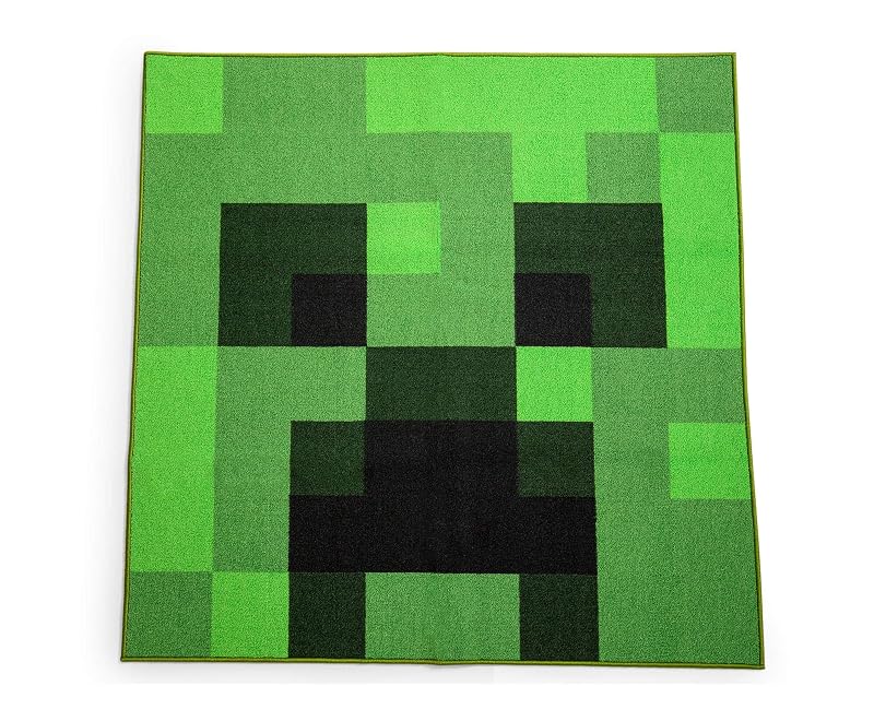 Minecraft Green Creeper Large Square Area Rug | Official Video Game Collectible | Indoor Floor Mat, Rugs for Living Room and Bedroom | Home Decor for Kids Room, Playroom | 52 x 52 Inches