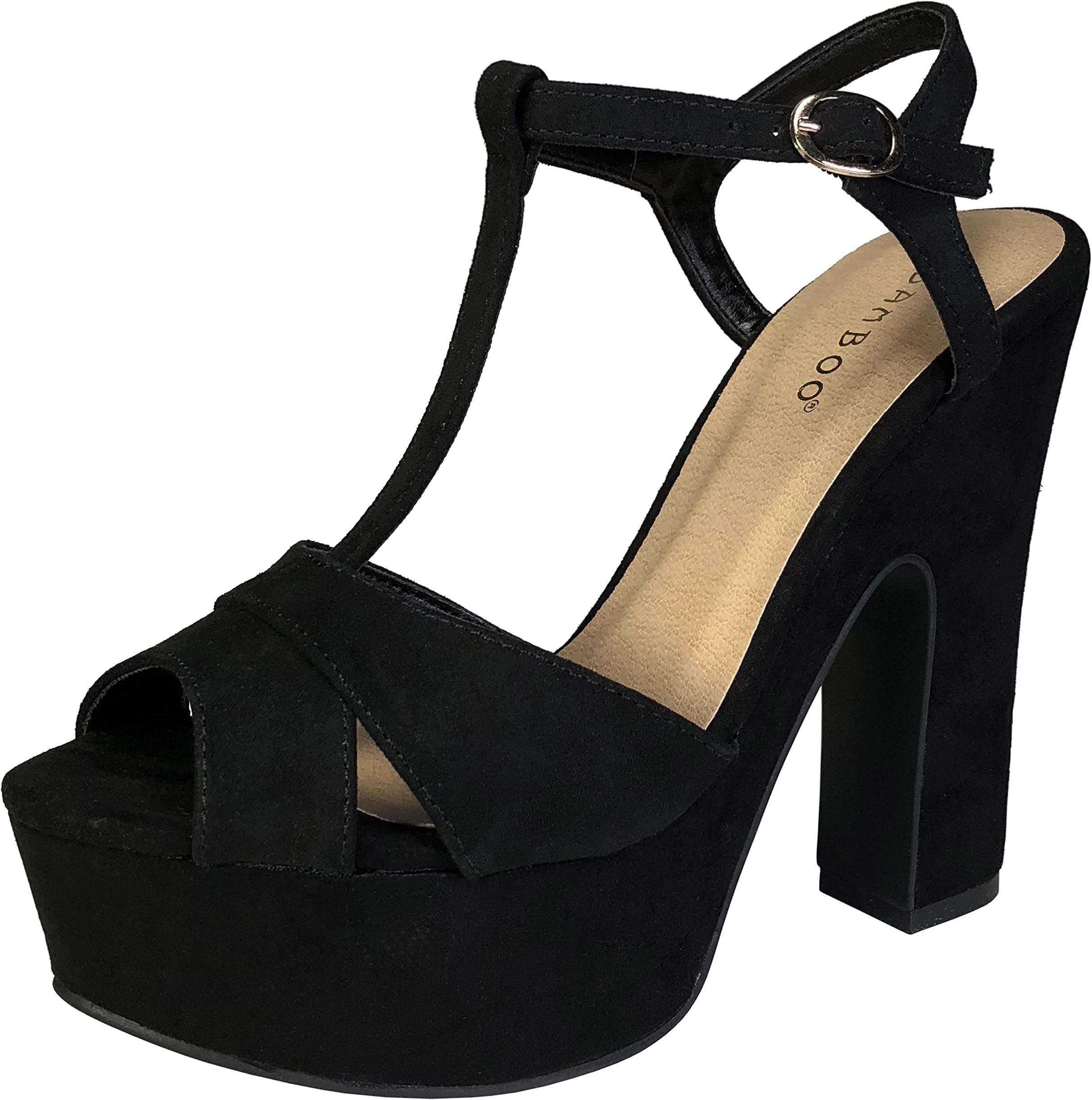 Bamboo Women's High Chunky Heel T-Strap Platform Sandal