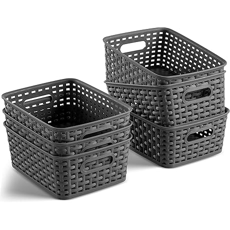 Set of 6 Plastic Storage Baskets - For Small Bedroom Organization and Storage