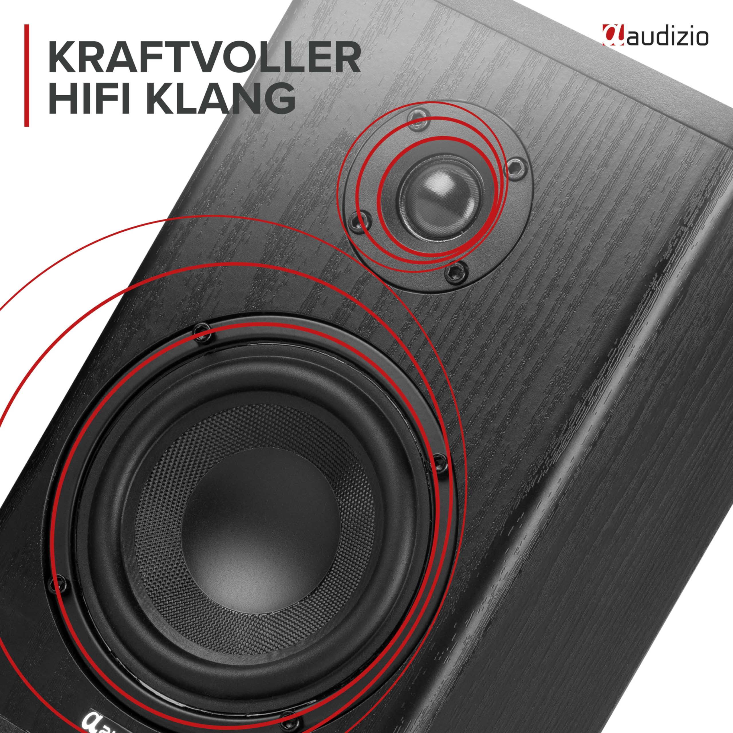 Audizio BS20 Aktivlautsprecher mit Akku, Stereo Regallautsprecher, 60h Laufzeit, 100 Watt, BT 5.4 & AUX, HiFi Studio Monitor Boxen mit 4" Woofer - Bluetooth Speaker für TV & Desktop - Schwarz