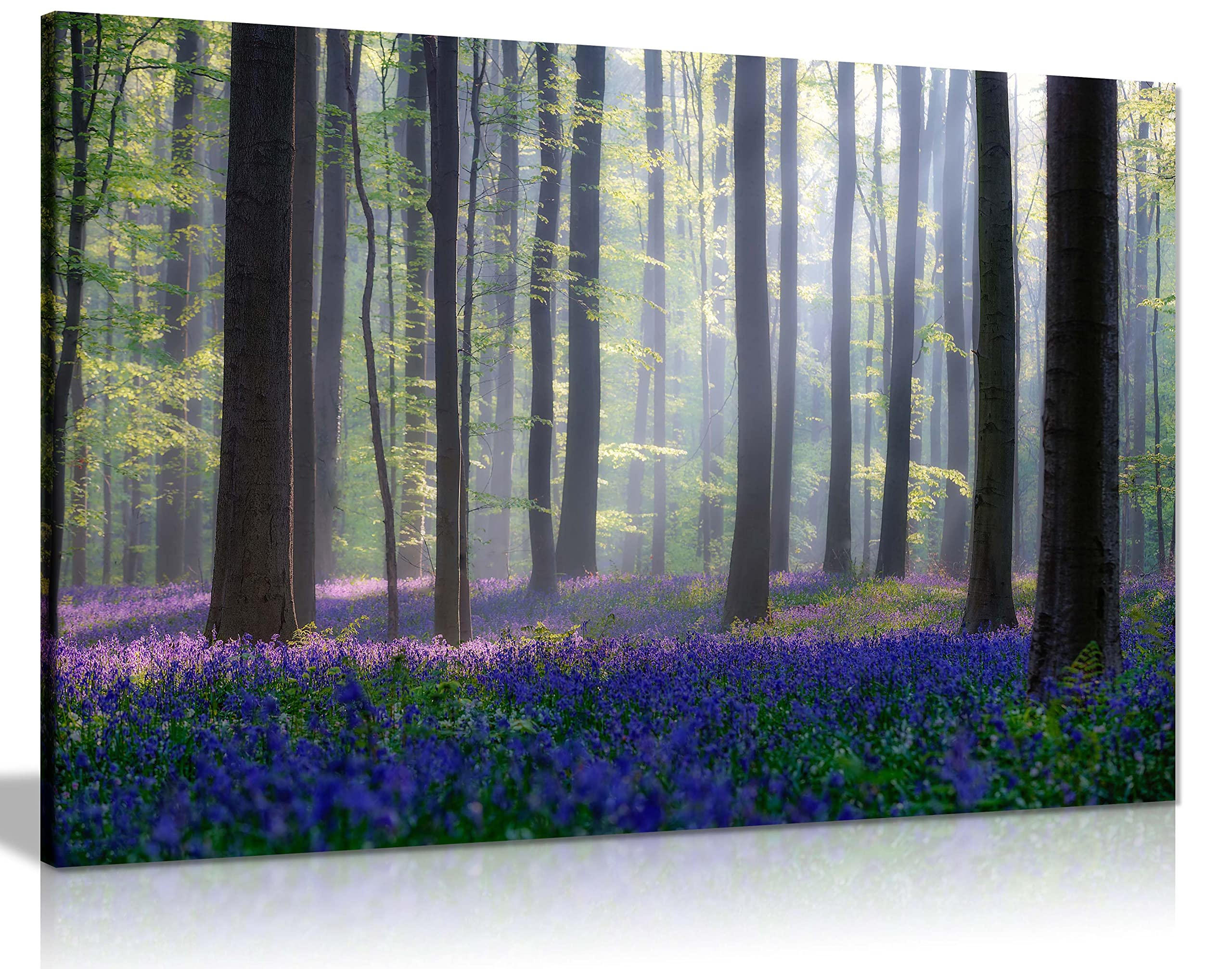 Panther Print Fine Art Prints Purple Bluebells on a Summer Artistic Framed Canvas Print, Pictures for Home Walls, Bedroom, Living Room & Bathroom Decor 61x41cm (24x16in)
