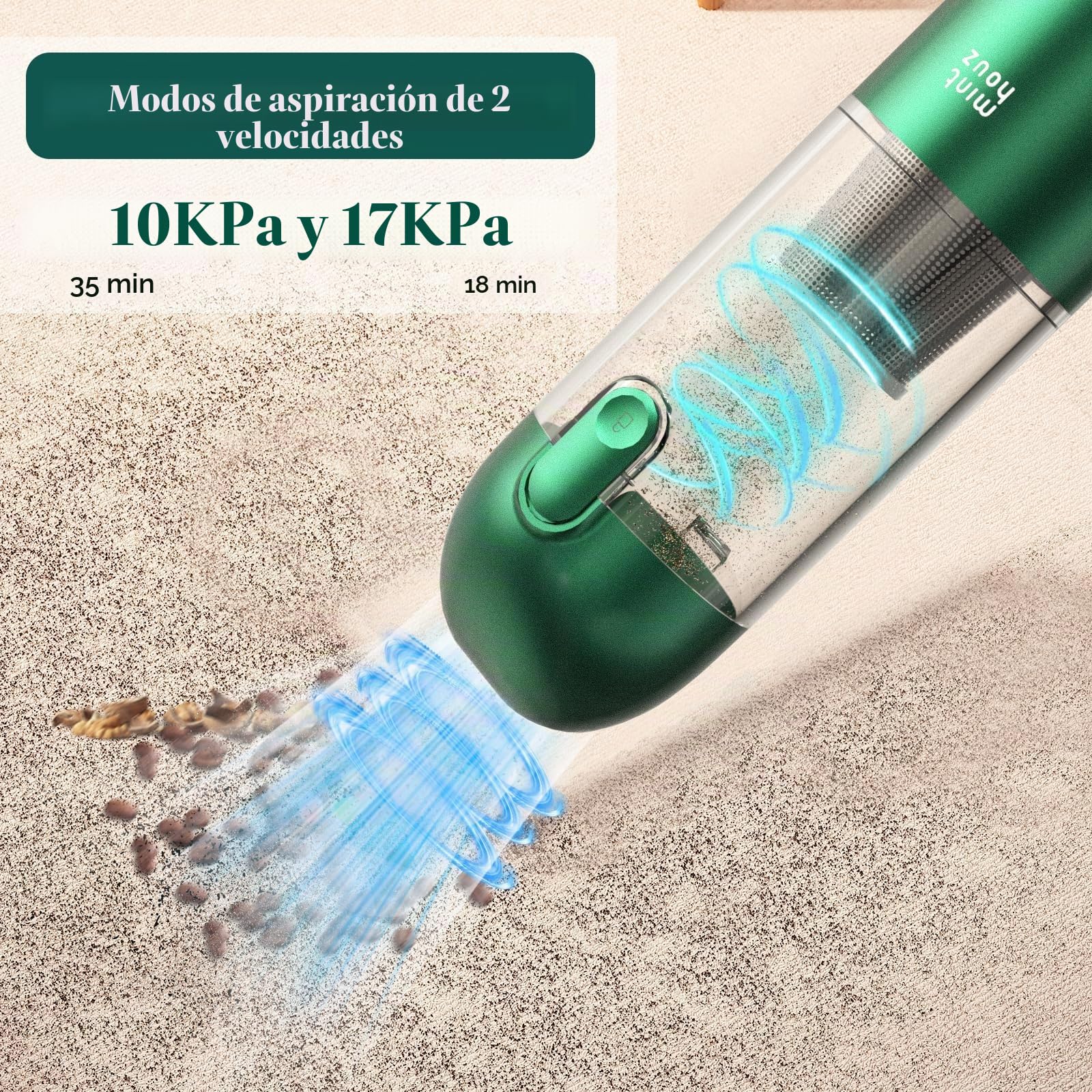 Minthouz Aspiradora de Mano 17000Pa/120W Aspirador de Coche Portátil Aspiradoras de Mano sin Cable 3 en 1, para el Hogar, el Coche y Las Mascotas