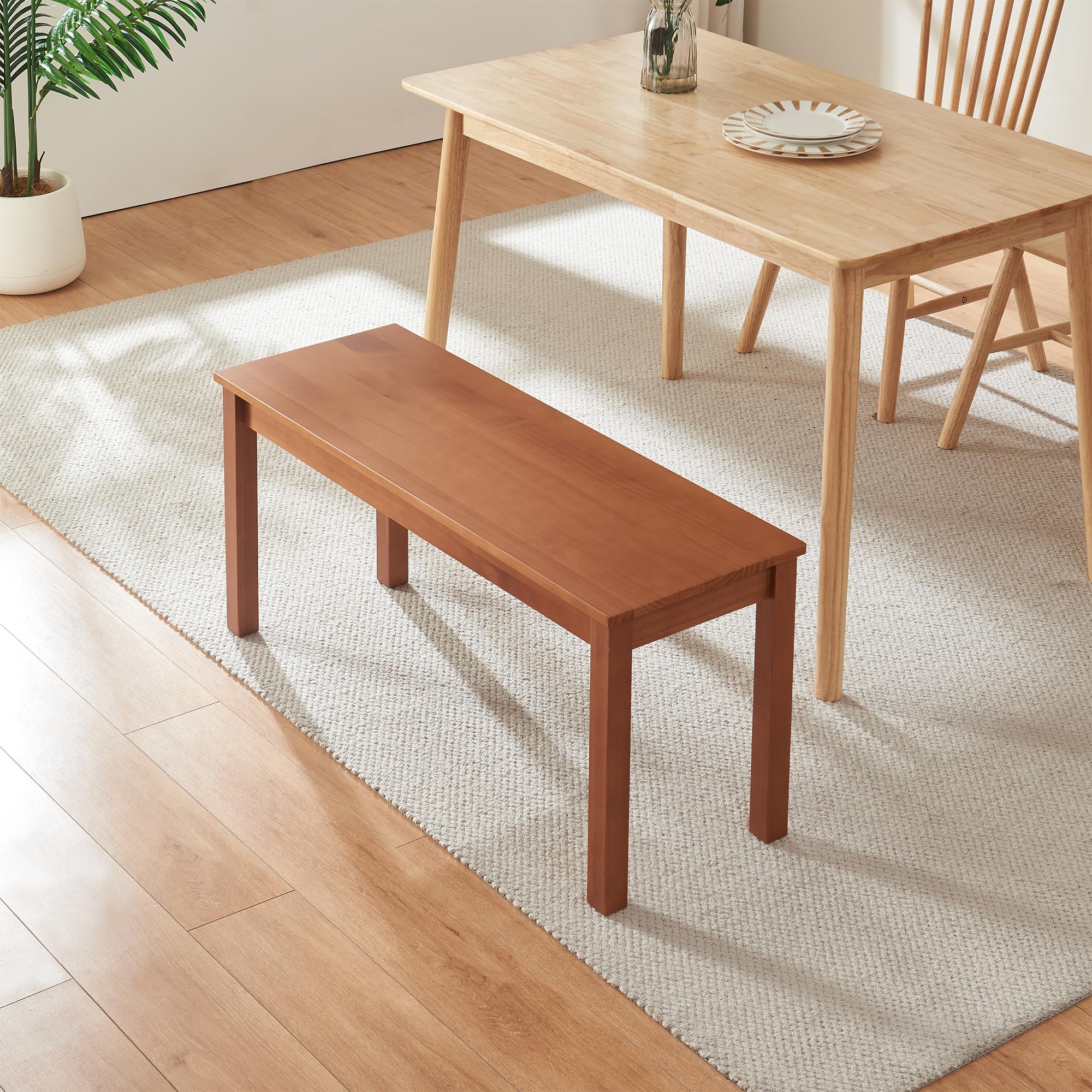 [en.casa] Banc de Salle à Manger Banquette avec Protections de Sol Siège Confortable Assise Spacieuse Excellente Stabilité pour Invités Fêtes Bois de Pin 100 x 35 x 45 cm Effet Noyer