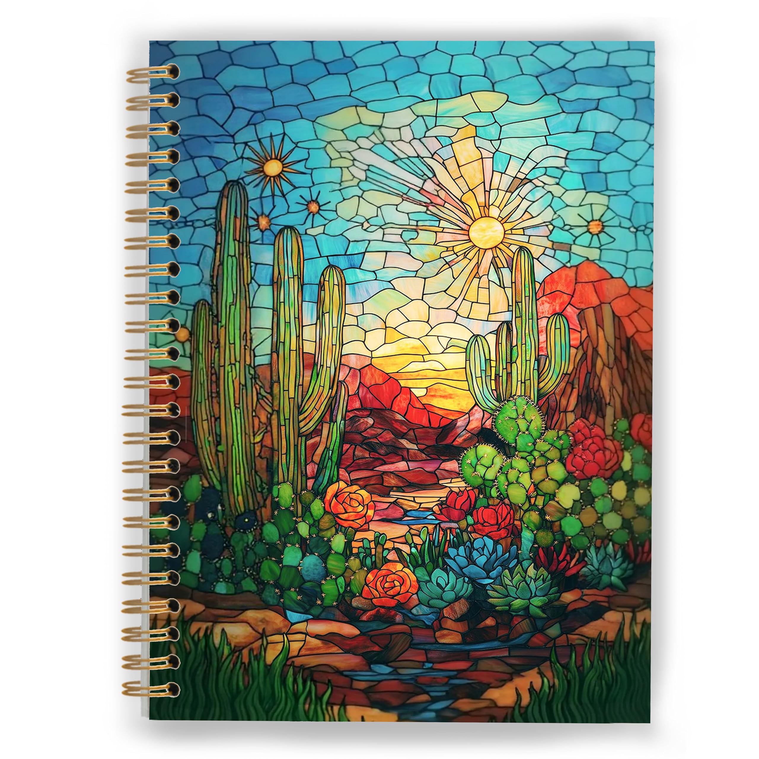 Country Western Southwestern Cactus Notebook, Cactus Journal, Colorful Arizona Desert Landscape Hardcover Spiral Notebooks 5.5x8.3 Inch