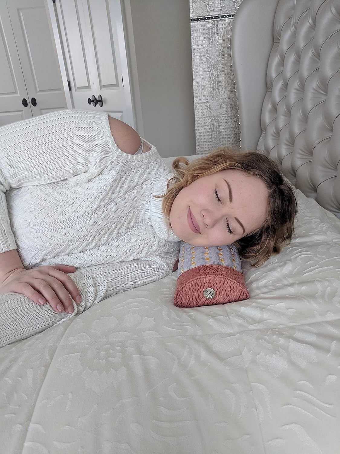 MediCrystal Non Electric Amethyst Mini Pillow - Half-Roll Bolster - Firm Cervical Support - Uses Body Heat - Emits Infrared Rays & Negative Ions - Natural Crystals - Matches Red-Brown MediCrystal Mats image 5