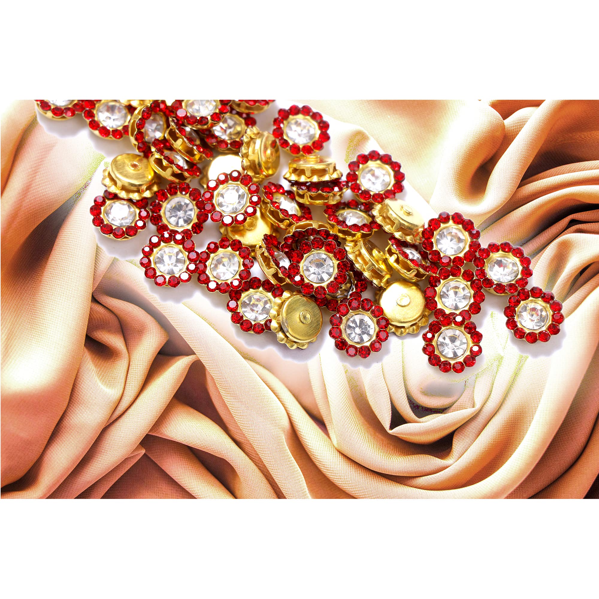 Shivarth Sunflower Rhinestones Pastable Beads Stones Sew Beads For Embroidery, Craft, Jewellery Making, Aari / Maggam Work Shiny Crystals Stones Clothes, Blouse Red Colour (Without Hole) (100pcs 10MM)