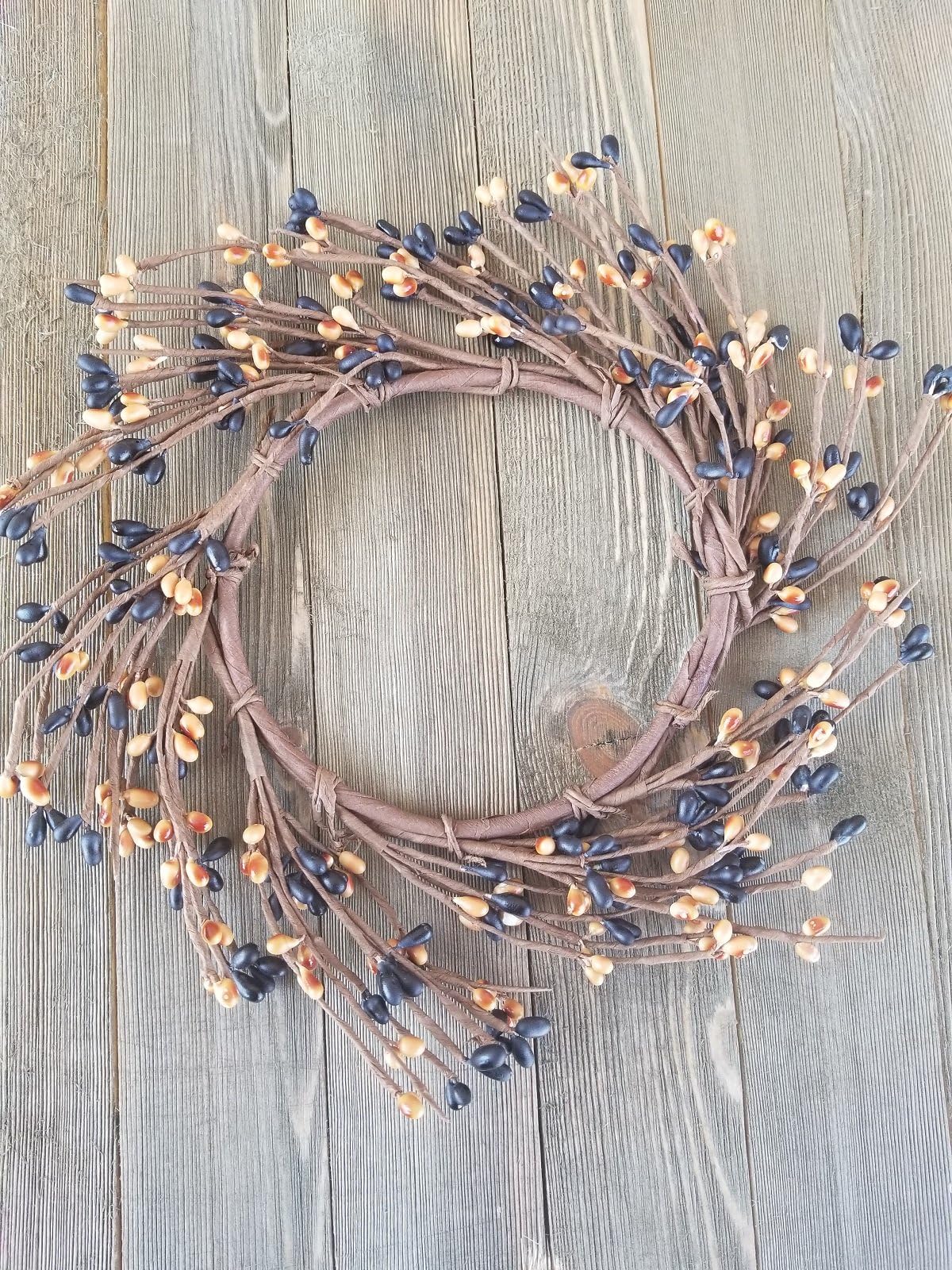 Black & Golden Brown Mini Wreath Or Candle Ring Country Primitive Floral Décor Perfect Candle Ring For 4" Pillars (Wreath is 8")