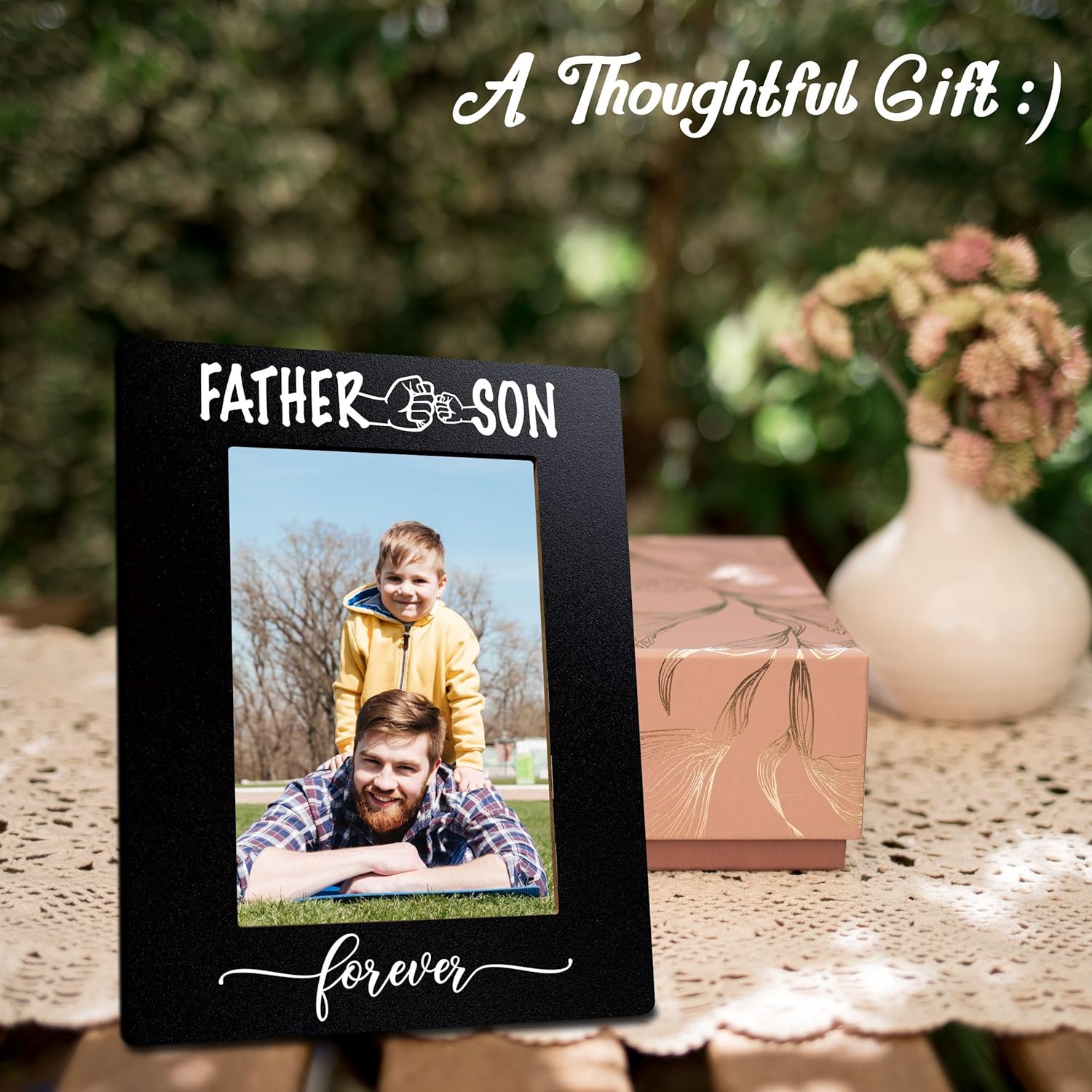 Father & Son Forever Wooden Picture Frame For 4 X6 Inches Vertical Photo, Black & White Photo Frame Tabletop Display, Father's Day Gifts, Dad Birthday Frame Gifts , Home & Office Decorations - B09 - Image 4