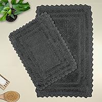 Vista 12 de TreeWool - Alfombras de baño con borde de ganchillo reversible en algodón de felpa (paquete de 2)