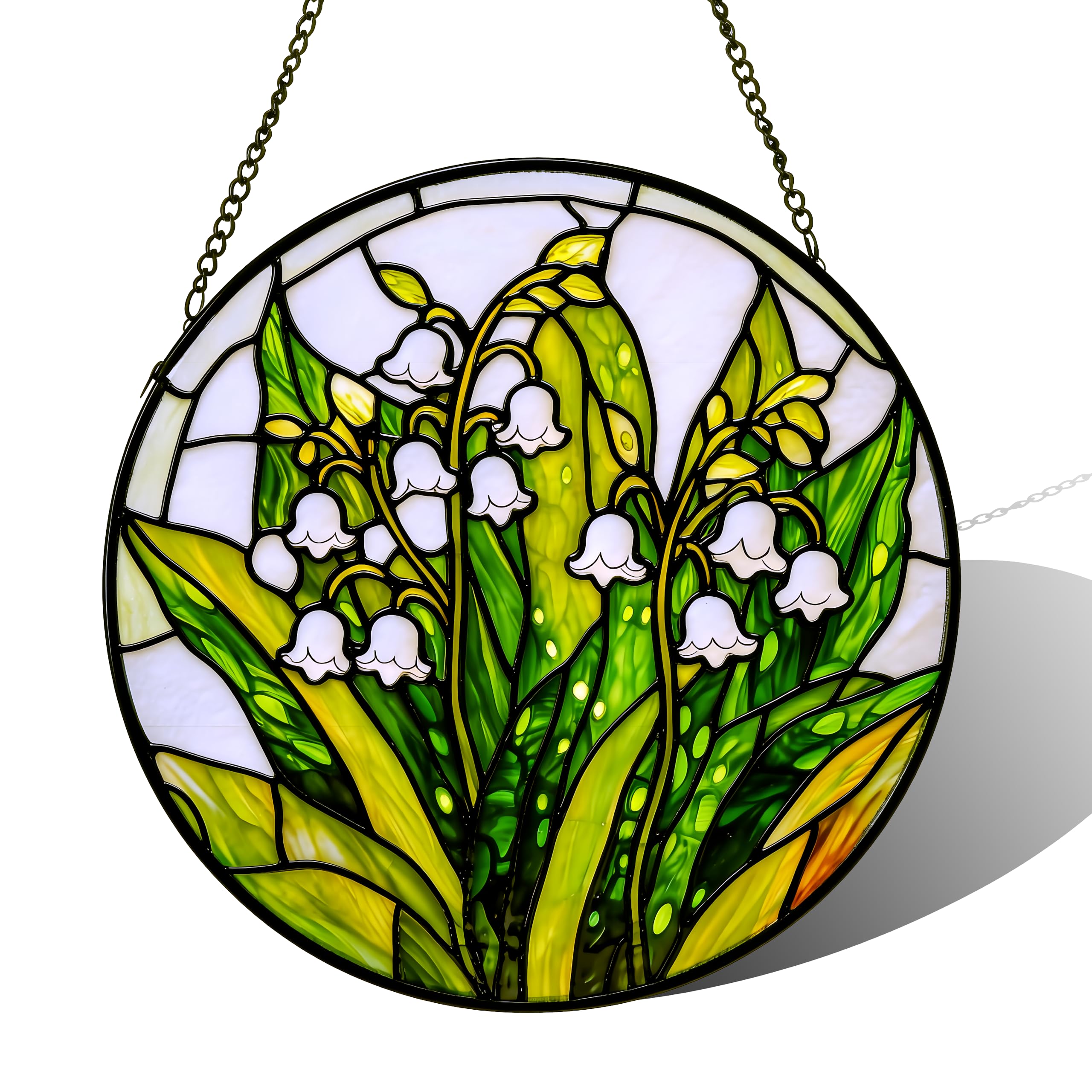 Stained Acrylic Puzzle Suncatcher,7.4in Valley Flowers Whimsical Home Backyard Decor