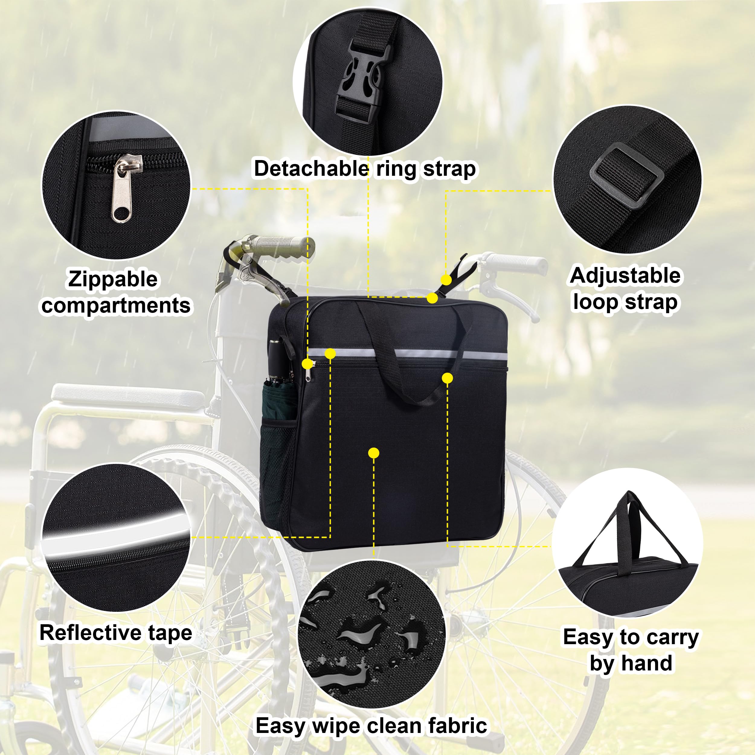 Bolsa para Silla de Ruedas Gran Capacidad Mochila para Silla de Ruedas Oxford Impermeable Bolsa de Almacenamiento para Silla de Ruedas Mochila Silla de Ruedas