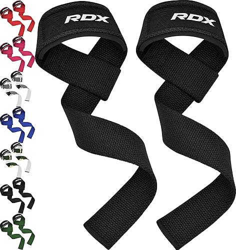 RDX Lifting Straps for Weightlifting –100% Cotton Heavy Duty Gym Wrist Strap with 5MM Neoprene Padding, 60CM Anti-Slip Hand Grip Wraps for Deadlifts Powerlifting Workouts Strength Training, Men Women