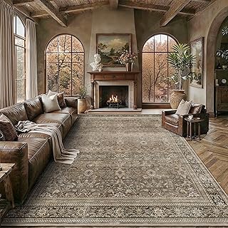 Schweek 8x10 Washable Area Rug Brown Neutral Vintage Distressed Rugs Lar...