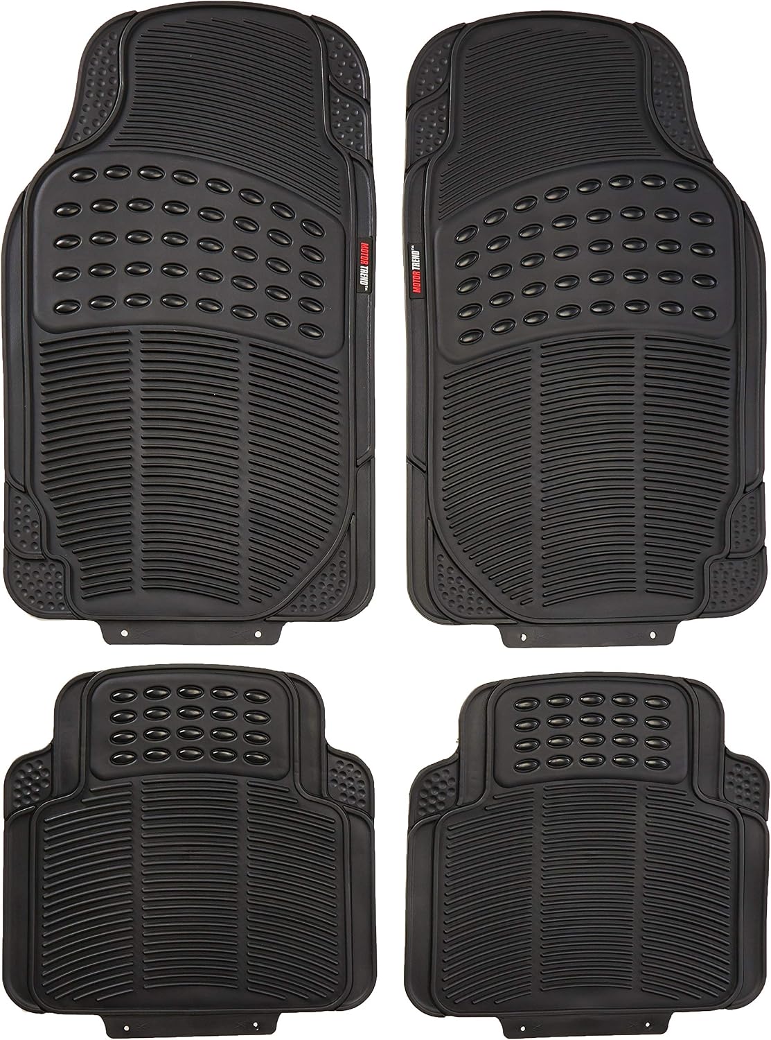 Motor Trend FlexTough Heavy Duty Car Floor Mats - 4 PC 100% Odorless & All Weatherproof (Black) - MT754BKAMw1