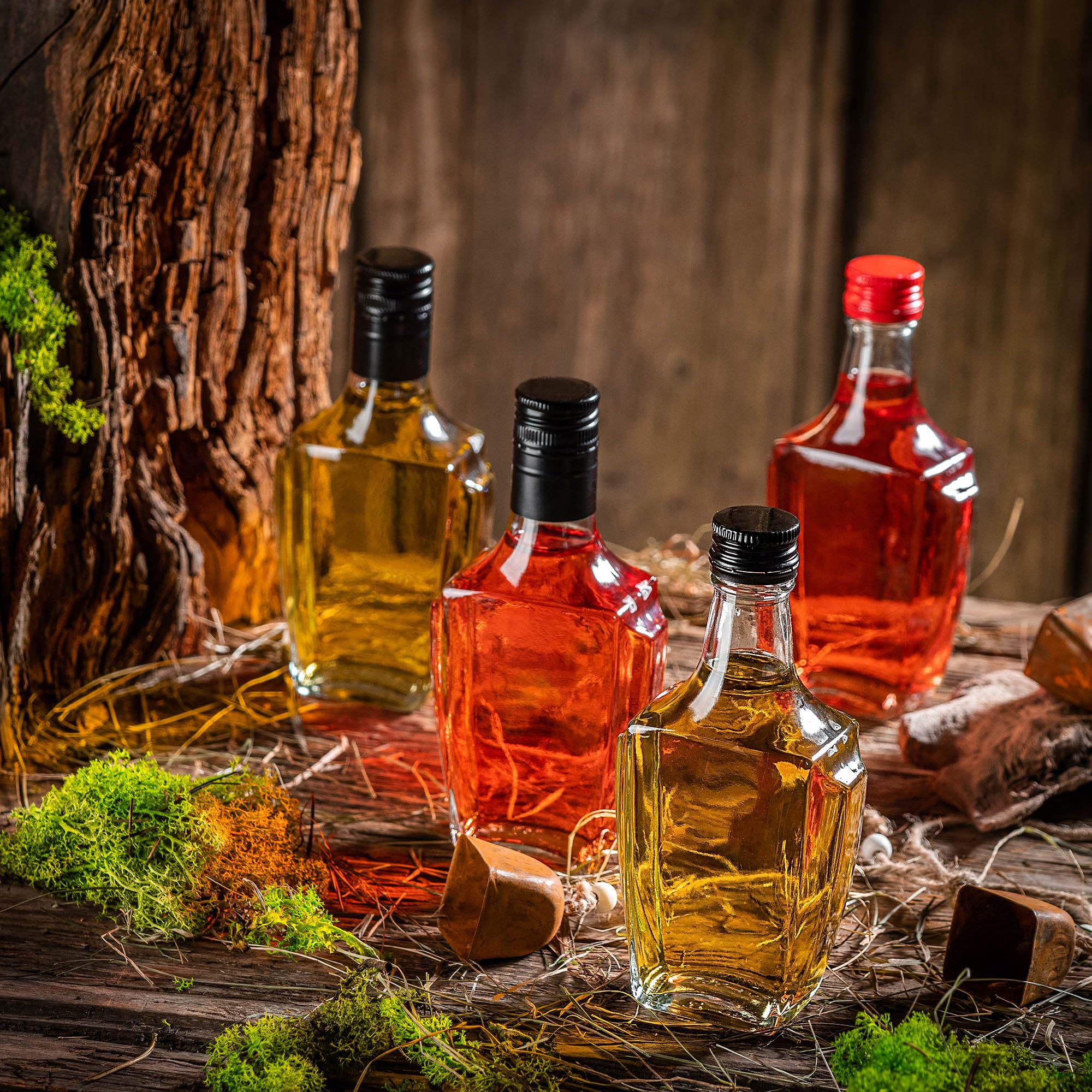 KADAX Botellas de cristal de 250 ml con tapón de rosca, 50 unidades, botellas vacías para rellenar, botellas de licor de cristal, pequeñas botellas de licor, botellas de zumo (plata)