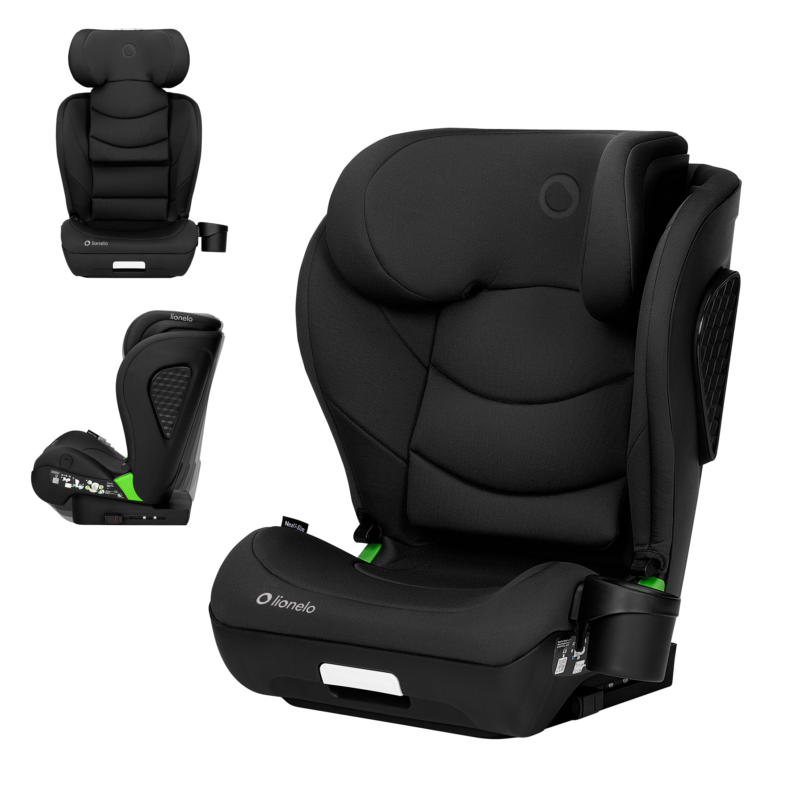 LIONELO NEAL I-SIZE Kindersitz, Gruppe 2 3, von 100-150 cm Von ca. 3 bis 12 Jahren Befestigung ISOFIX oder ohne Gurte Verstellbare Kopfstütze Seitenschutz Armlehnen Standard R129