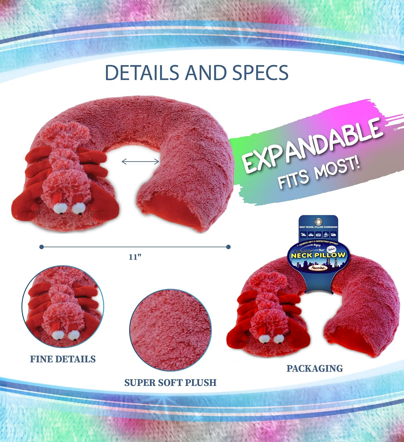 DolliBu Red Lobster Plush Neck Pillow - Soft Travel Neck Pillow Animal for Neck & Head Support, Cute Wild Life Stuffed Pillow Accessory for Naps, Novelty Stuffed Animal Headrest for Kids & Adults