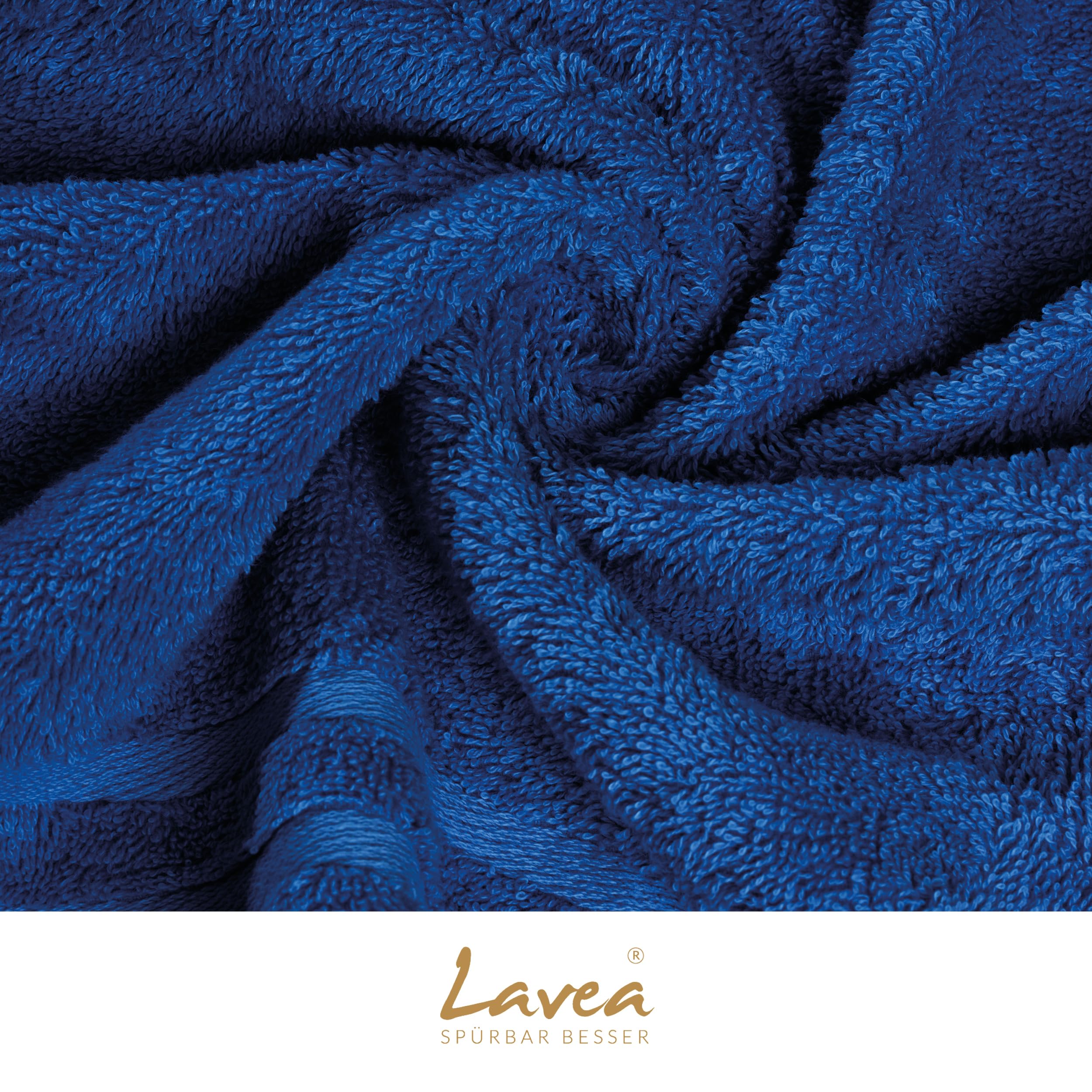 Lavea® 4er Set Duschtuch 70x140, 4 Stück, 100% Baumwolle Frottee, saugstark, weich und strapazierfähig, waschbar 60°C, trocknergeeignet, Handtuch, Handtücher, Duschtücher, Delphinblau & Royalblau