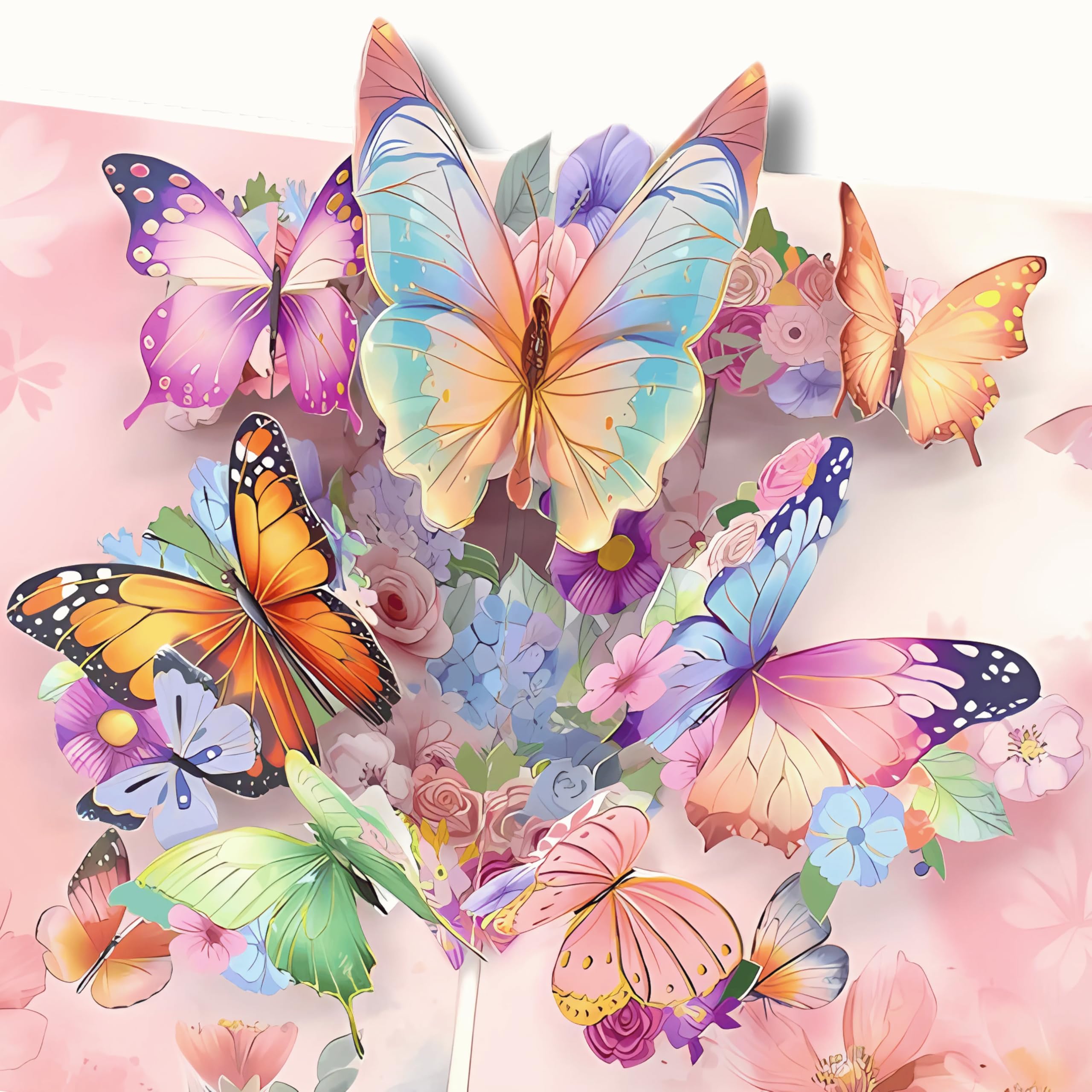 Tarjeta 3D desplegable de mariposas – Diseño intrincado cortado con láser y elegantes detalles florales, papel de aluminio, tarjeta de felicitación para cumpleaños, día de San Valentín, día de la