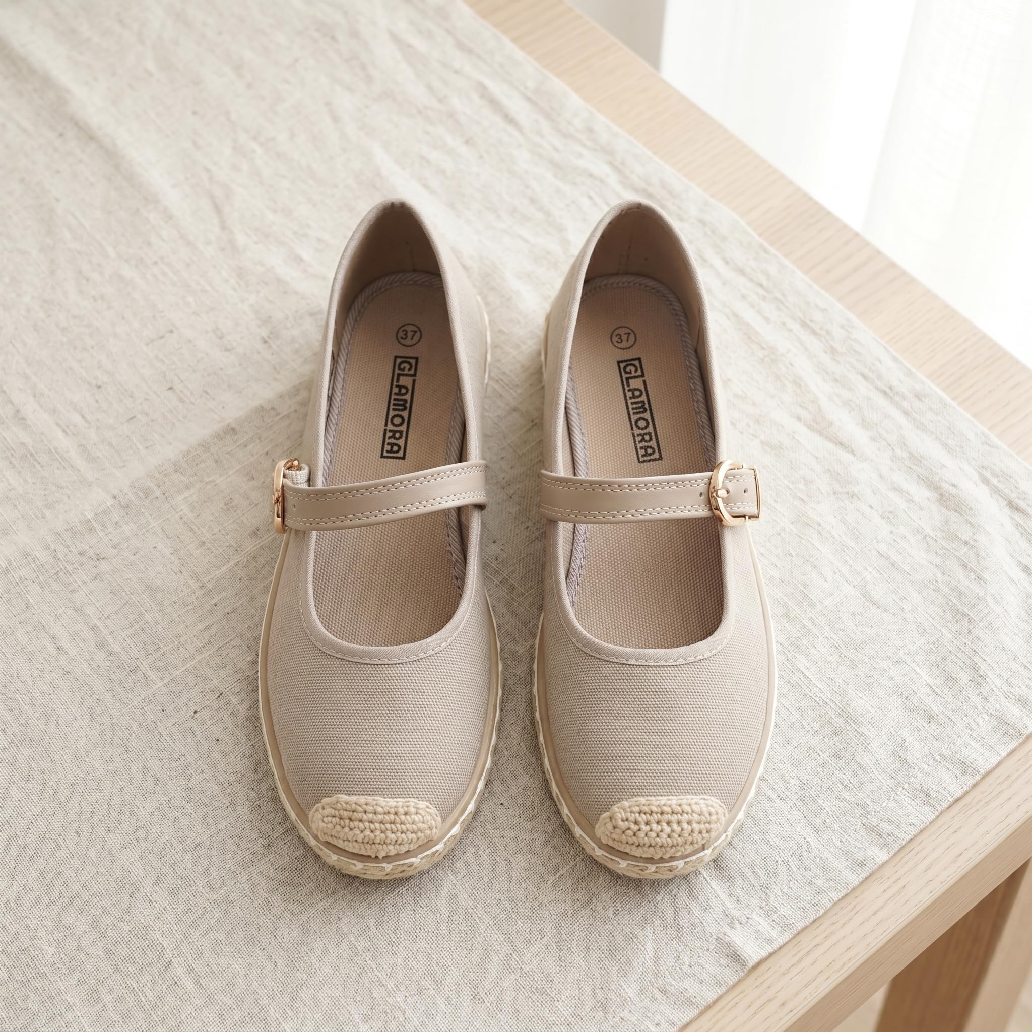 GLAMORA Espadrilles classiques avec boucle, style espadrille, semelle en spart, disponible en noir, beige, rose et gris