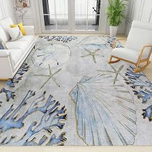 Abstract Sea Clam Shell Area Rug, Starfish Coral Reef Non Slip Noise Reduction Kids Rugs, Machine Washable Durable Carpet for Indoor Bedroom Living Room Office Decor Rug - 4 ft x 6 ft