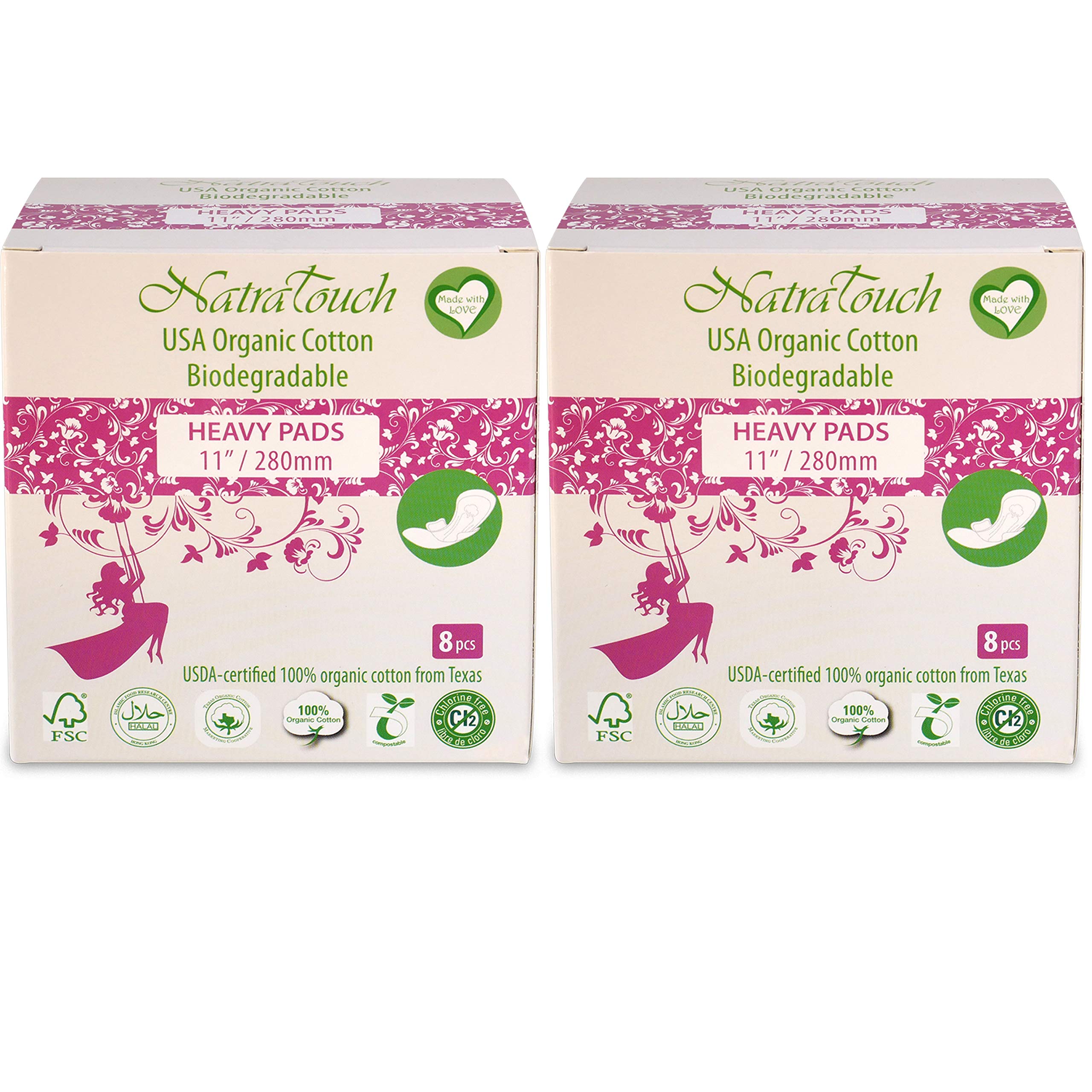 ~ COMPOSTABLE ~ Certified Organic Cotton Heavy Flow Pads (Heavy PAD - 2 Pack)