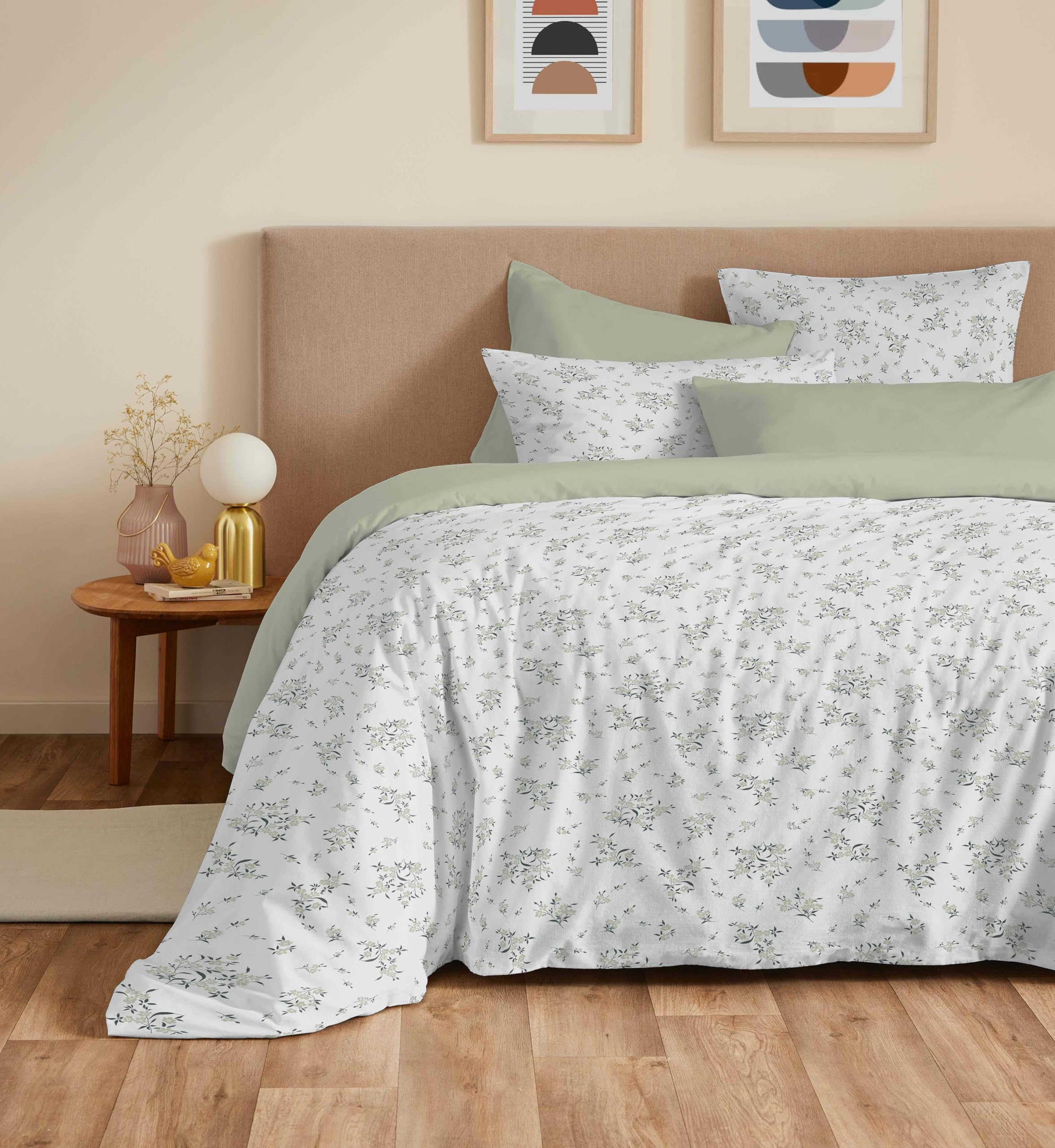 Louise Romarin Pack Complet Housse de Couette Réversible Vanessa 6 Pièces pour Lit 140 x 190 cm 100% Coton 57 Fils/cm²