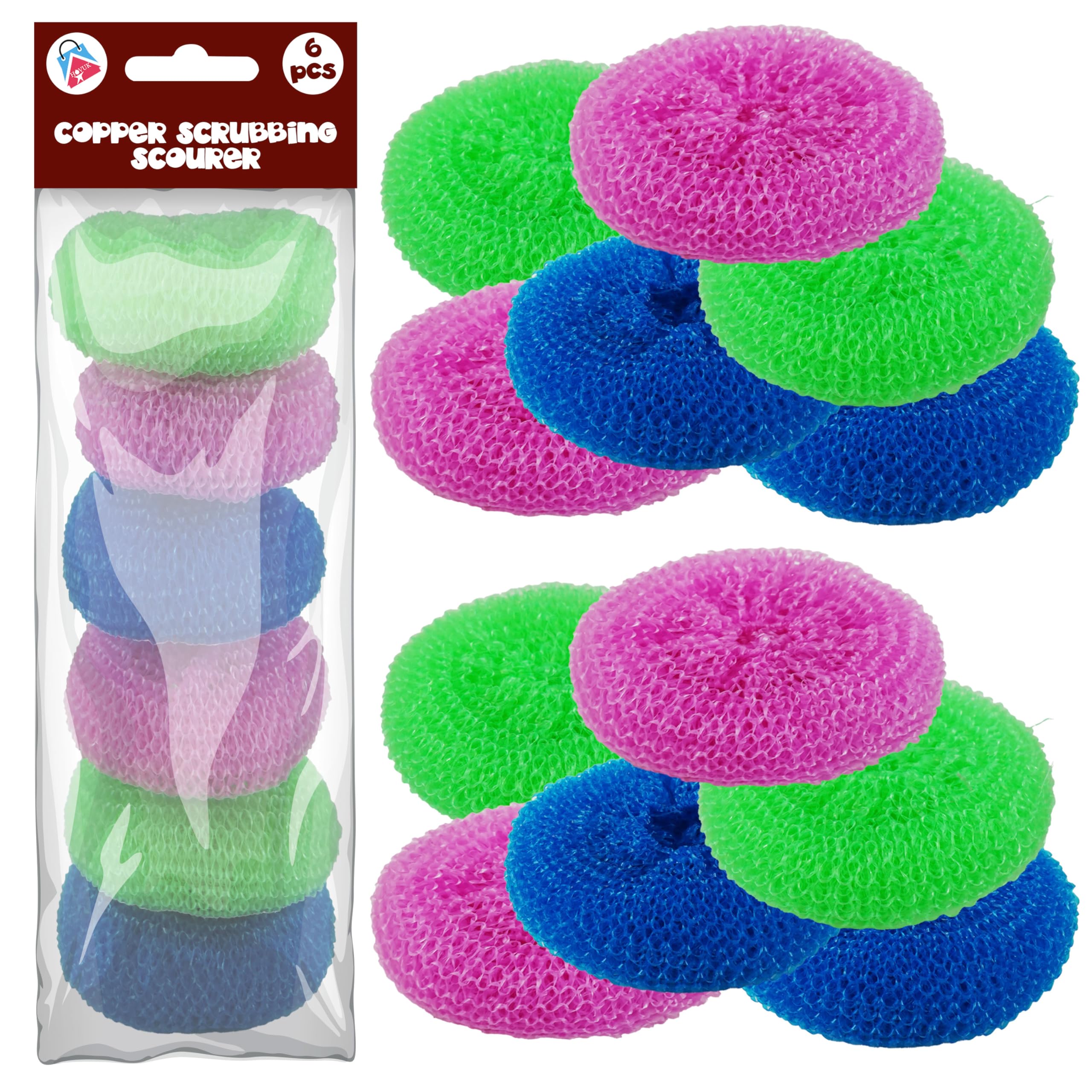 Hovuk 12X Polypropylene Scourers 12Pcs Polypropylene Kitchen Scourers – Non Scratch Multi-Colour Dish Scrubbers For Non Stick Cookware Reusable Mesh Cleaning Pads For Pots Pans Tough Stain Removal 9Cm