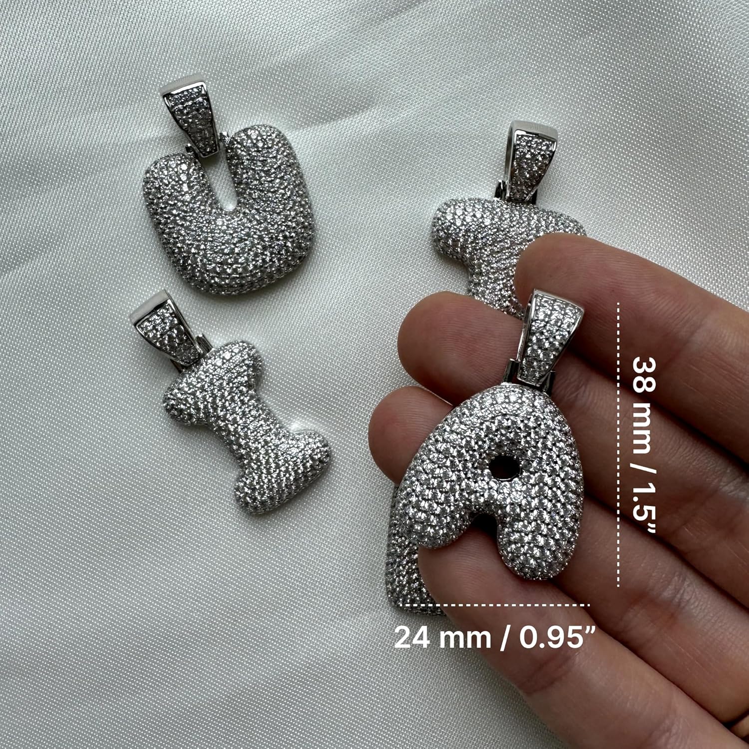 .925 Sterling Silver Bubble Letter CZ Pendant