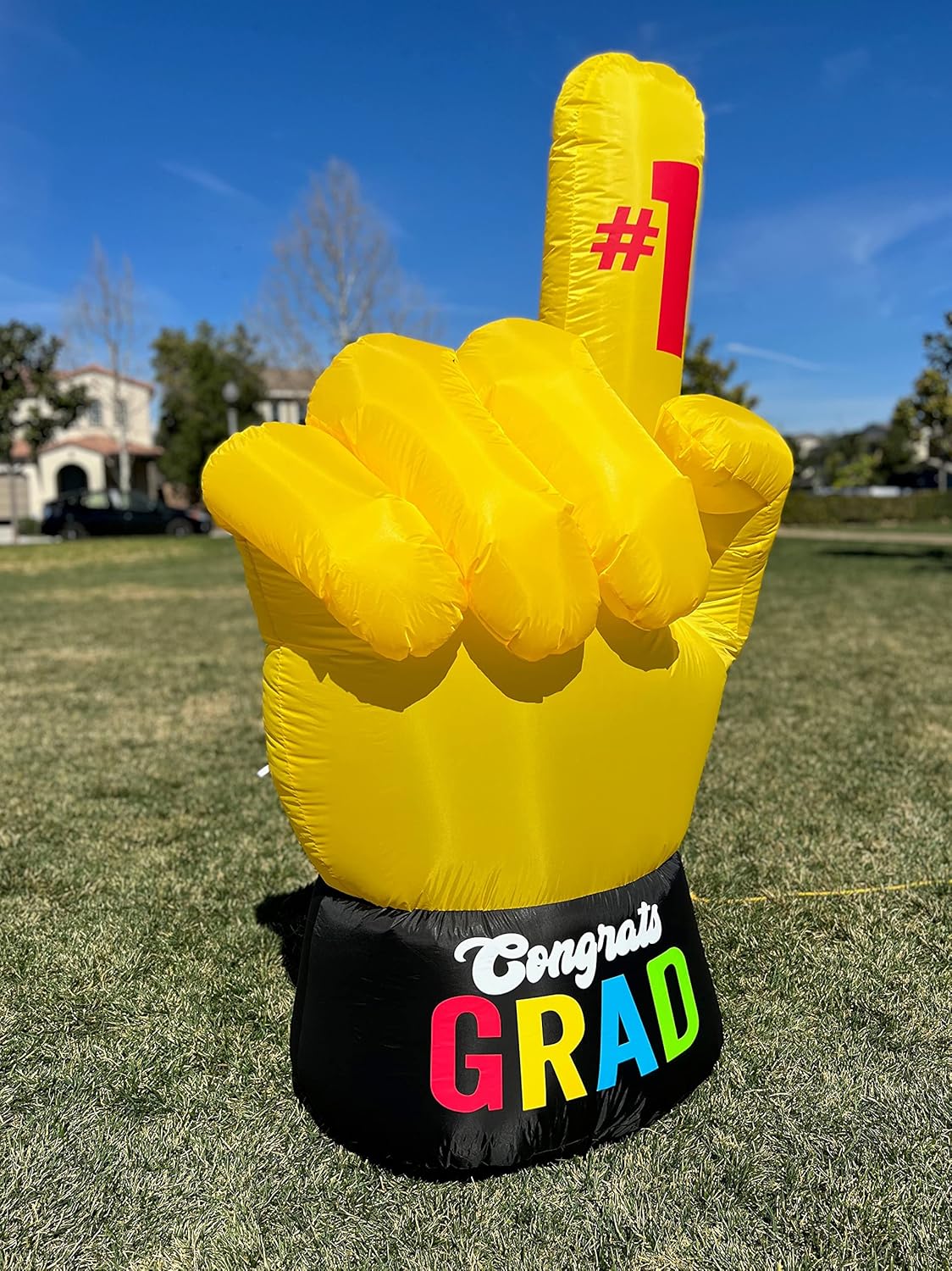 6 Foot Tall Inflatable #1 Graduation Hand Number One Yellow Finger Shape Congrats Pre-Lit LED Lights Blow Up Indoor Outdoor Holiday Yard Garden Lawn Party Lighted Decoration Photo Booth Prop