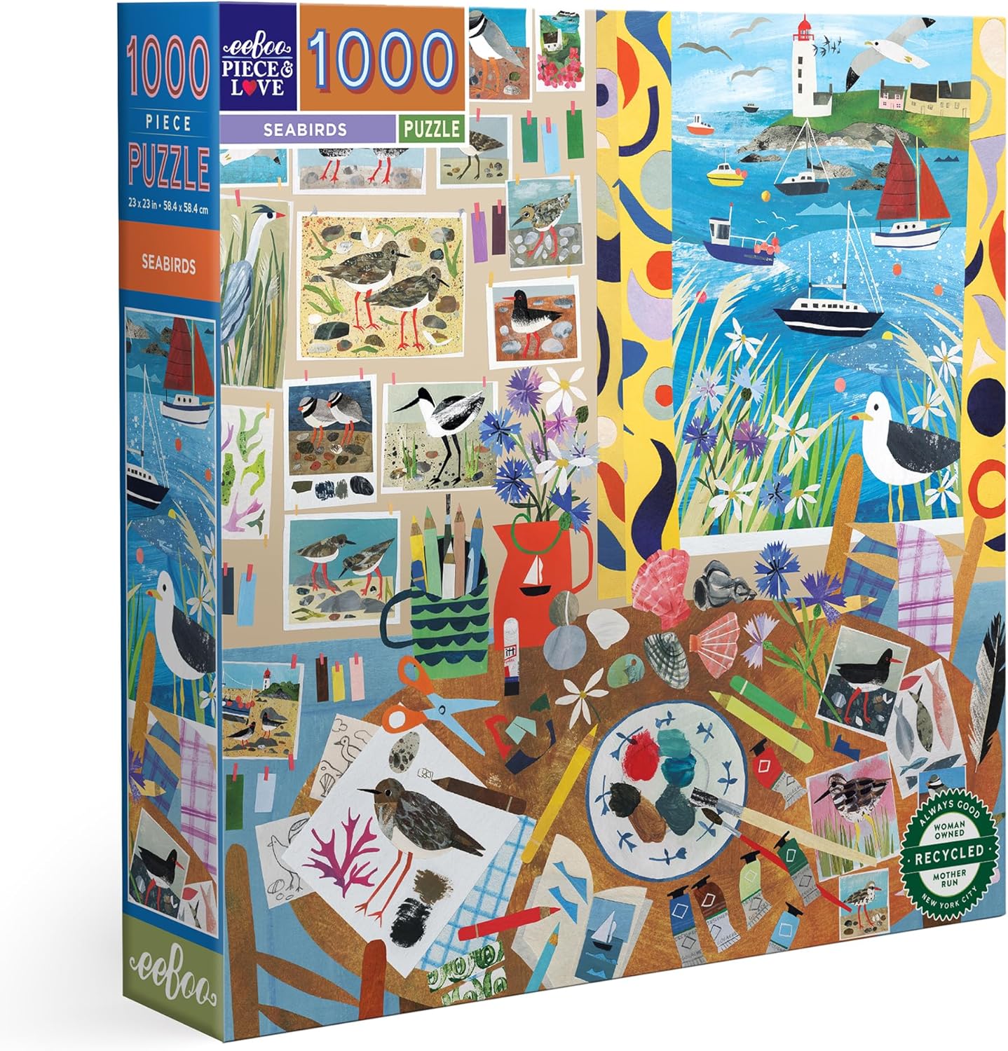 eeBoo 1000 Piece Puzzle - Seabirds Jigsaw Puzzle for Adults, Square 23" x 23" Made with Recycled Board & Vegetable-Based Ink