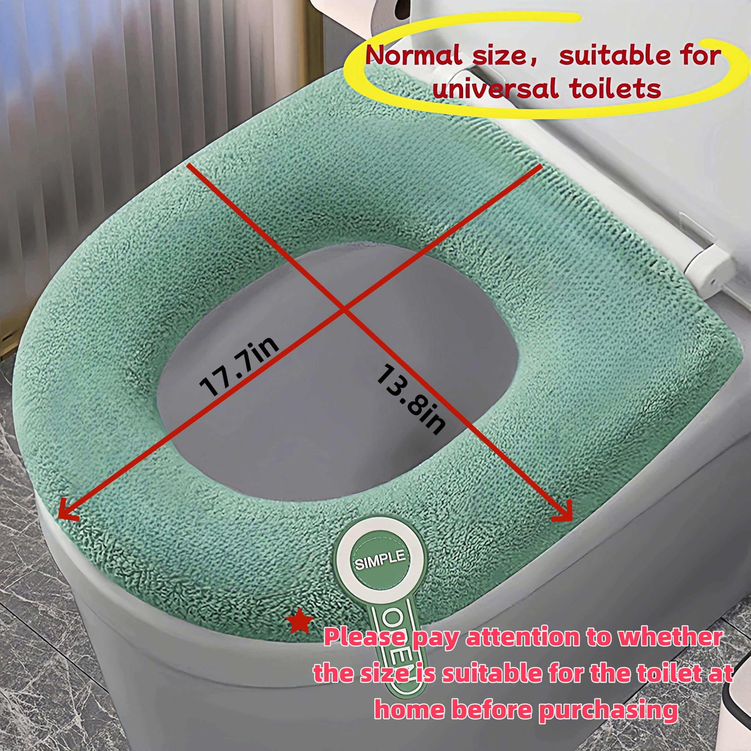 4-Pack Bathroom Washable Toilet Seat Cover Pads - Universal Fit for Elongated/Round Toilets, Winter Warmth & Summer Breathability for Family Bathroom Comfort (Dark green)