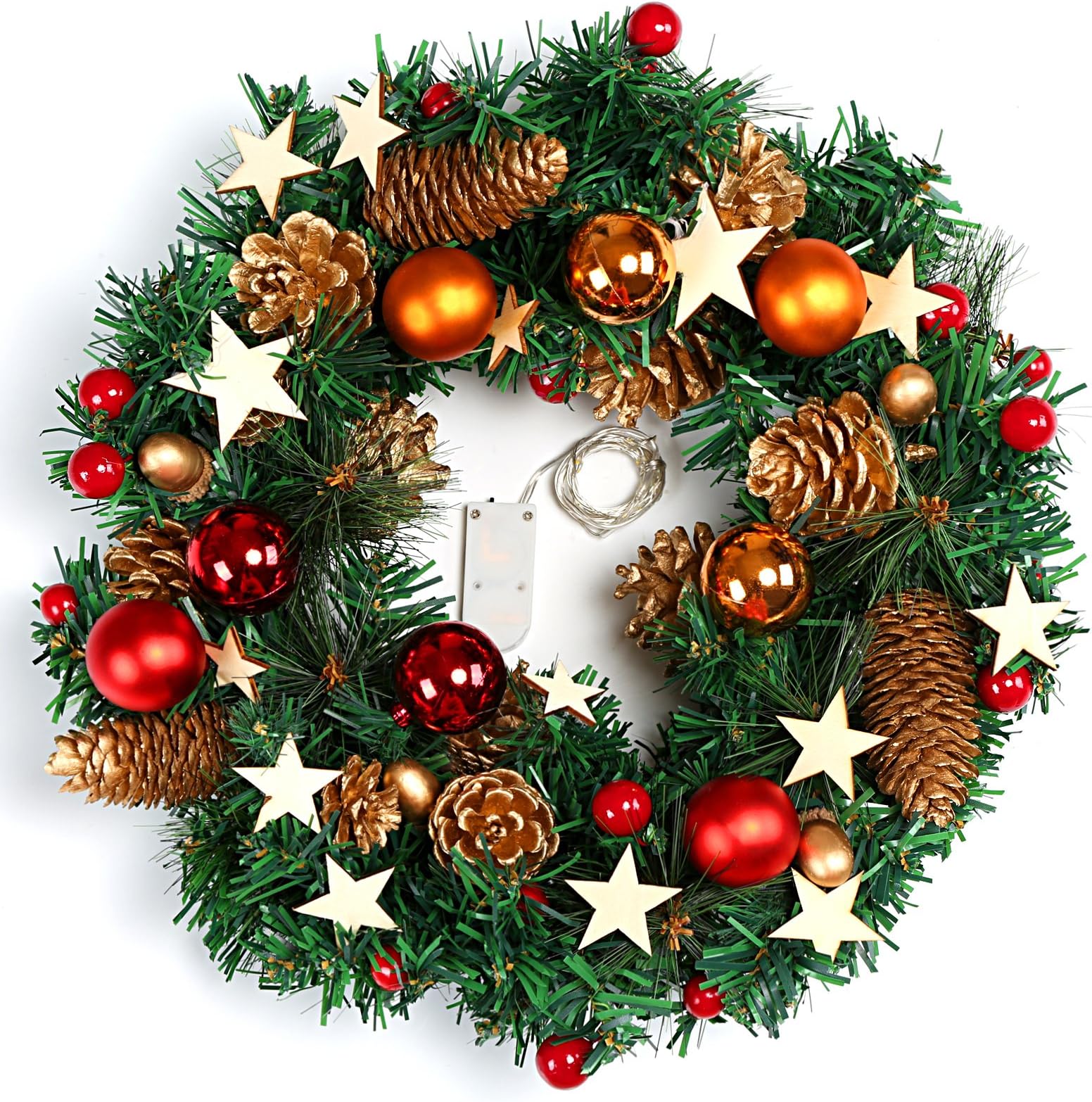 Décoration Cheminée Noël Couronne De Noël Blanche Artificielle J'FLORU 50cm - Décoration Porte Avec Baies Et Pommes De Pin Couronne Porte