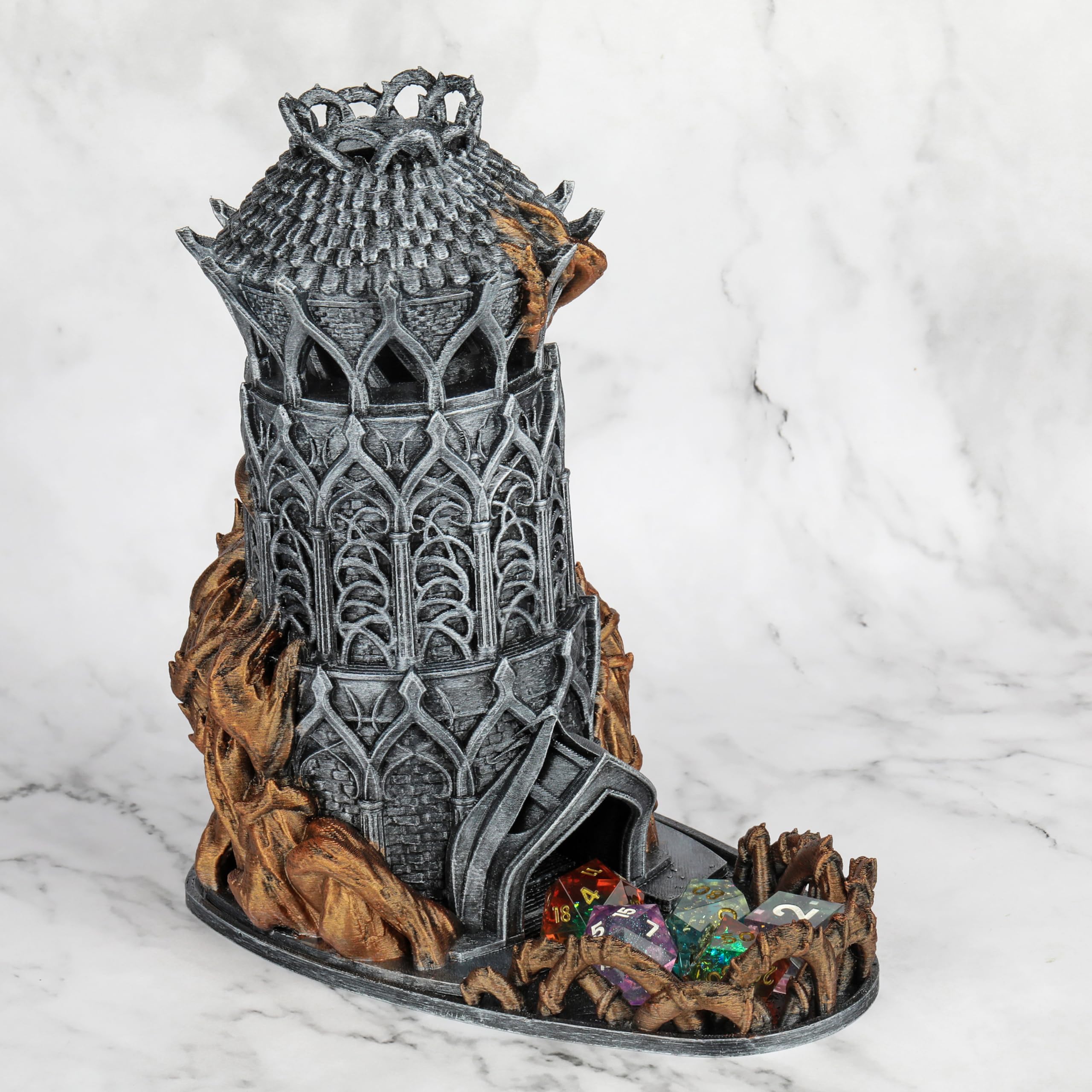 AUSPDICE Dice Tower Hand Pained Color for Role Playing Dice, Castle Druid D&D Dice Tower and Tray for DND Games