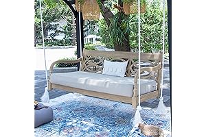 Renley Mahogany Wood Lime Wash Outdoor Swing Daybed with Oyster Cushion: Perfect...