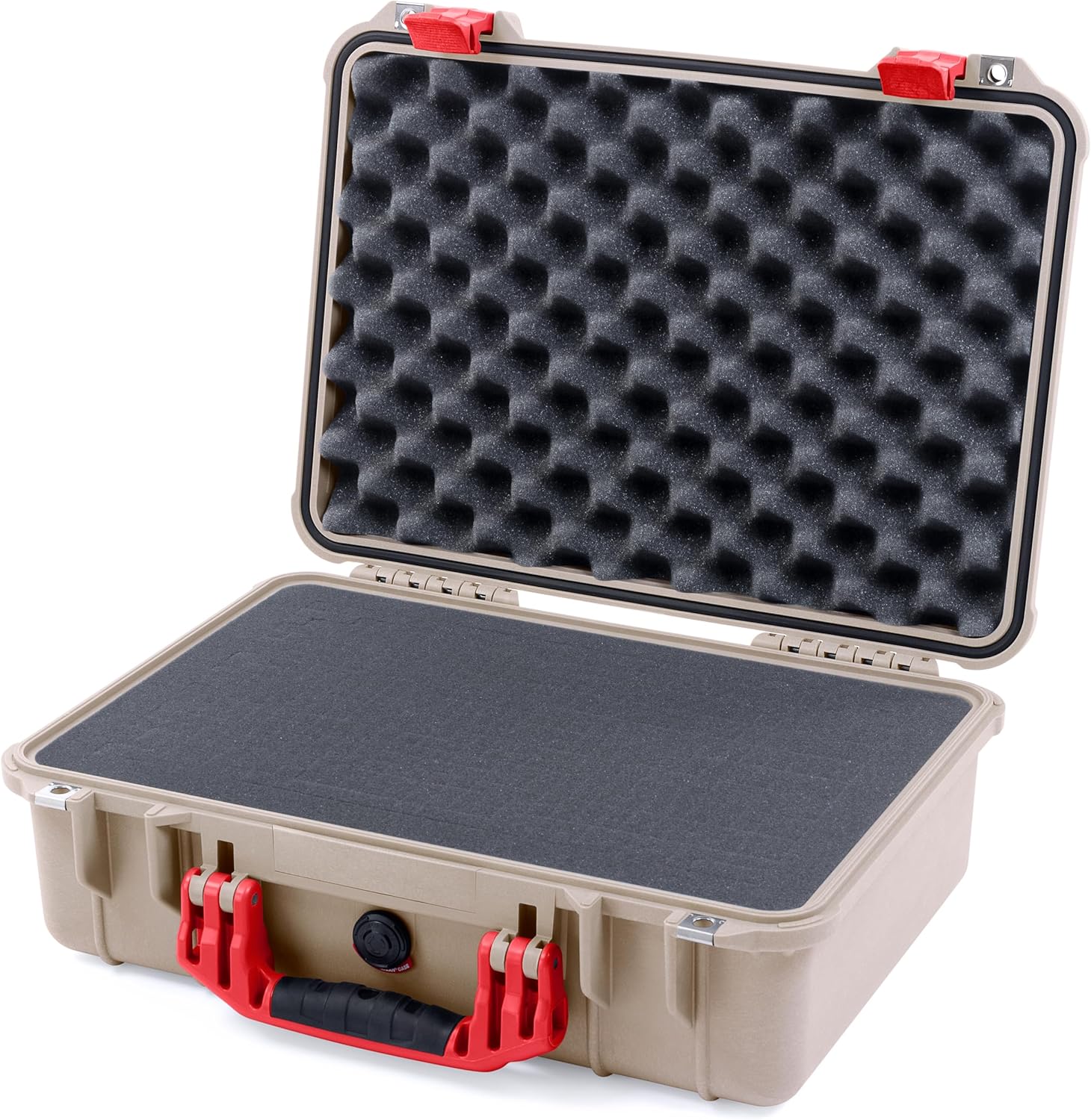 ColorCase Pelican 1500 Case Desert Tan - Medium Size Waterproof Case with Pick & Pluck Foam Set & Convoluted Lid Foam - Desert Tan Handles & Latches