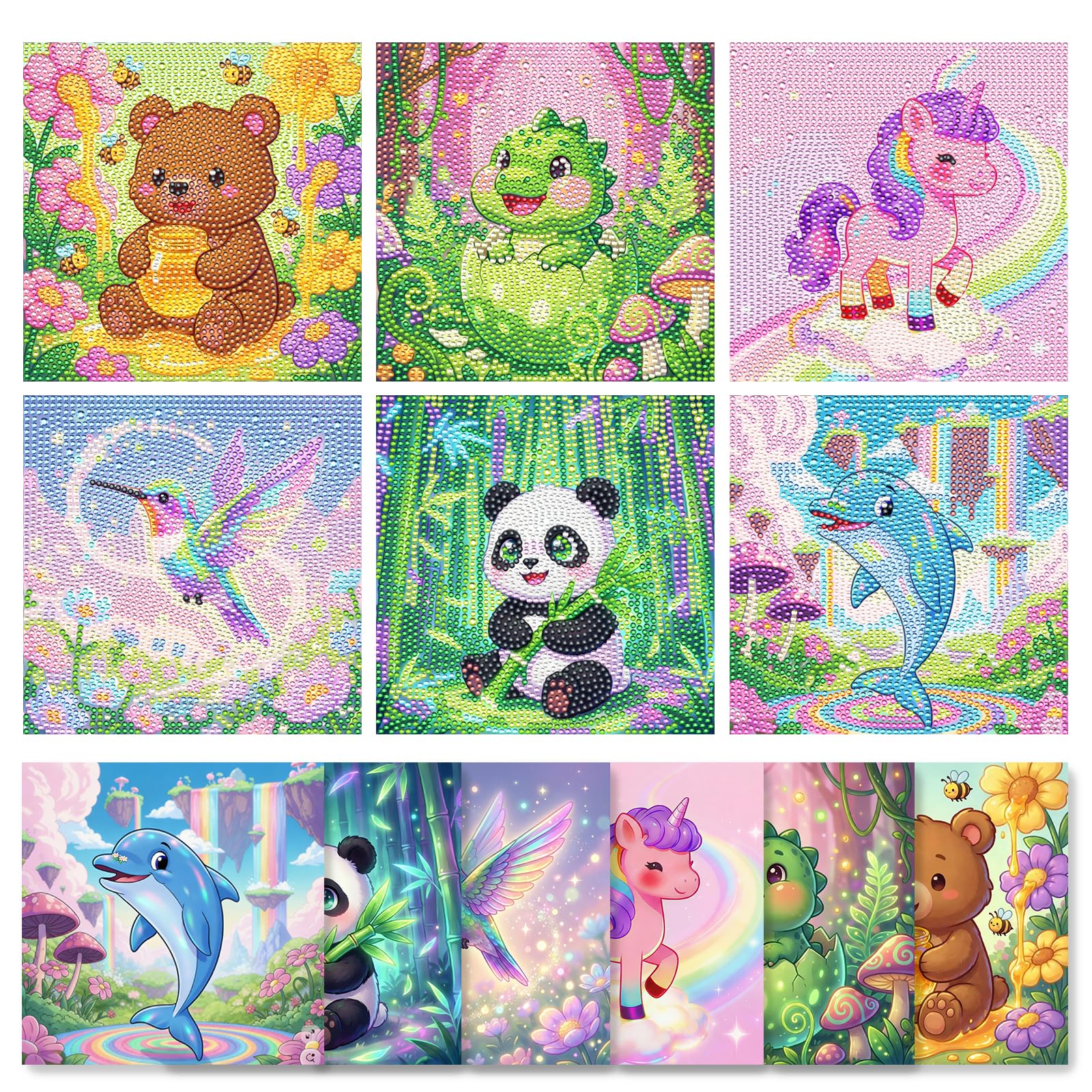 MOWOT 6 Pack Diamond Painting Kits for Adults, Fantasy Animal 5D DIY Diamond Art Kits, Full Drill Gem Paintings by Number, Stress Relief Crafts for Desktop Decor & Small Gift (5.9x5.9 Inch) — image 1