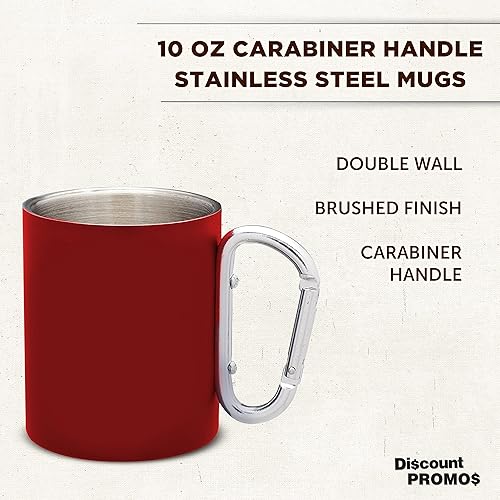 Miniatura 3 de DISCOUNT PROMOS Tazas de acero inoxidable con mango de mosquetón, 10 onzas, juego de 10, paquete a granel, perfectas para café, refrescos, otras