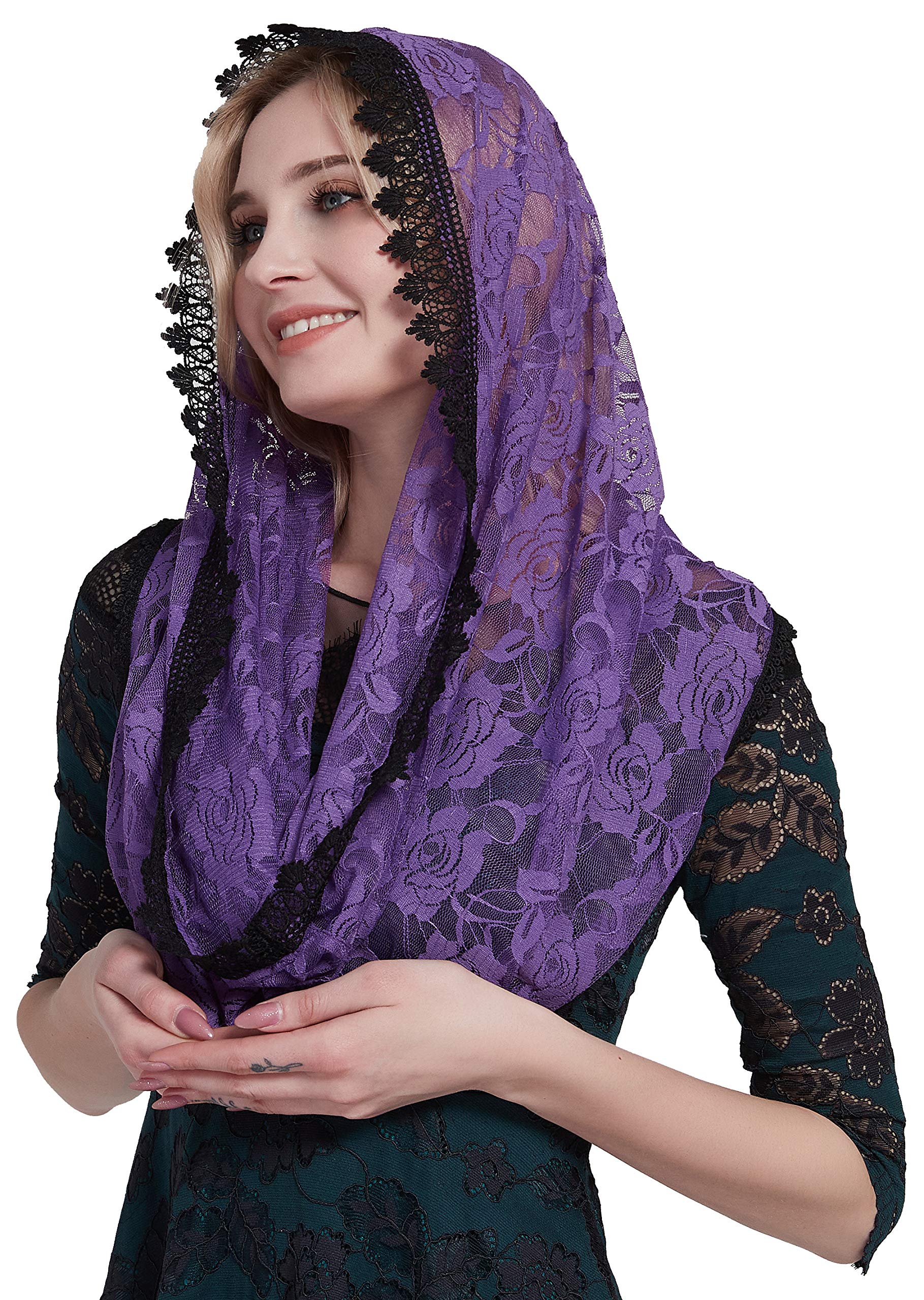 YHDDYGYHDDYG Infinity Veil for Catholic Mass Lace Infinity Scarf Church Veil for Girls Mantilla Infinity Veils Roses S97